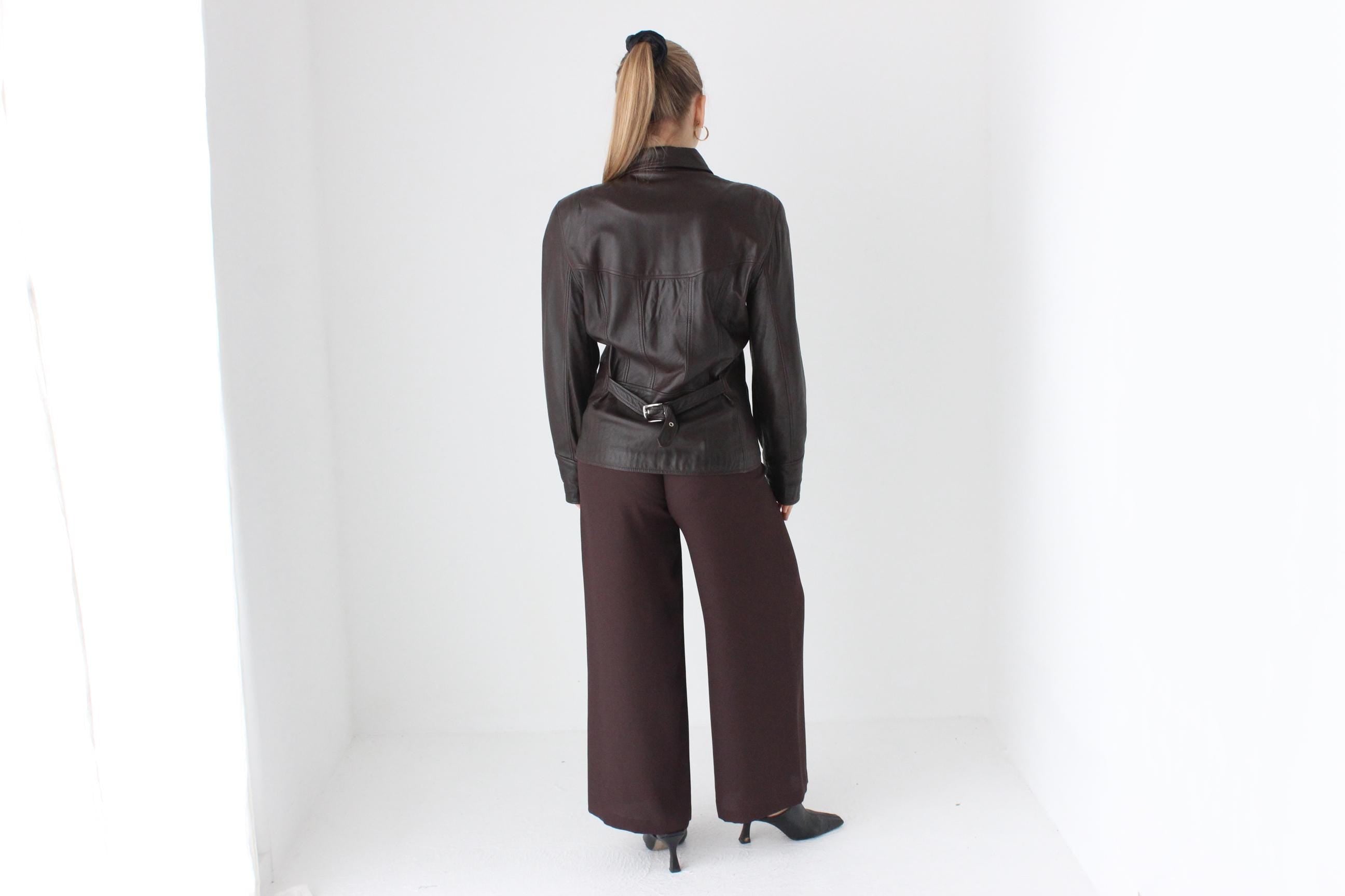 90s LISA HO Softest Lambskin Leather Chocolate Zip Front Jacket