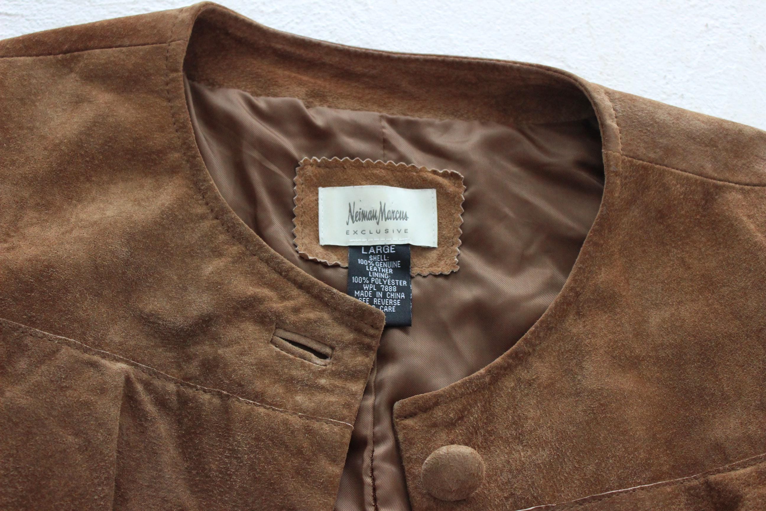 Y2K Caramel Suede Ruffle Front Collarless Leather Jacket