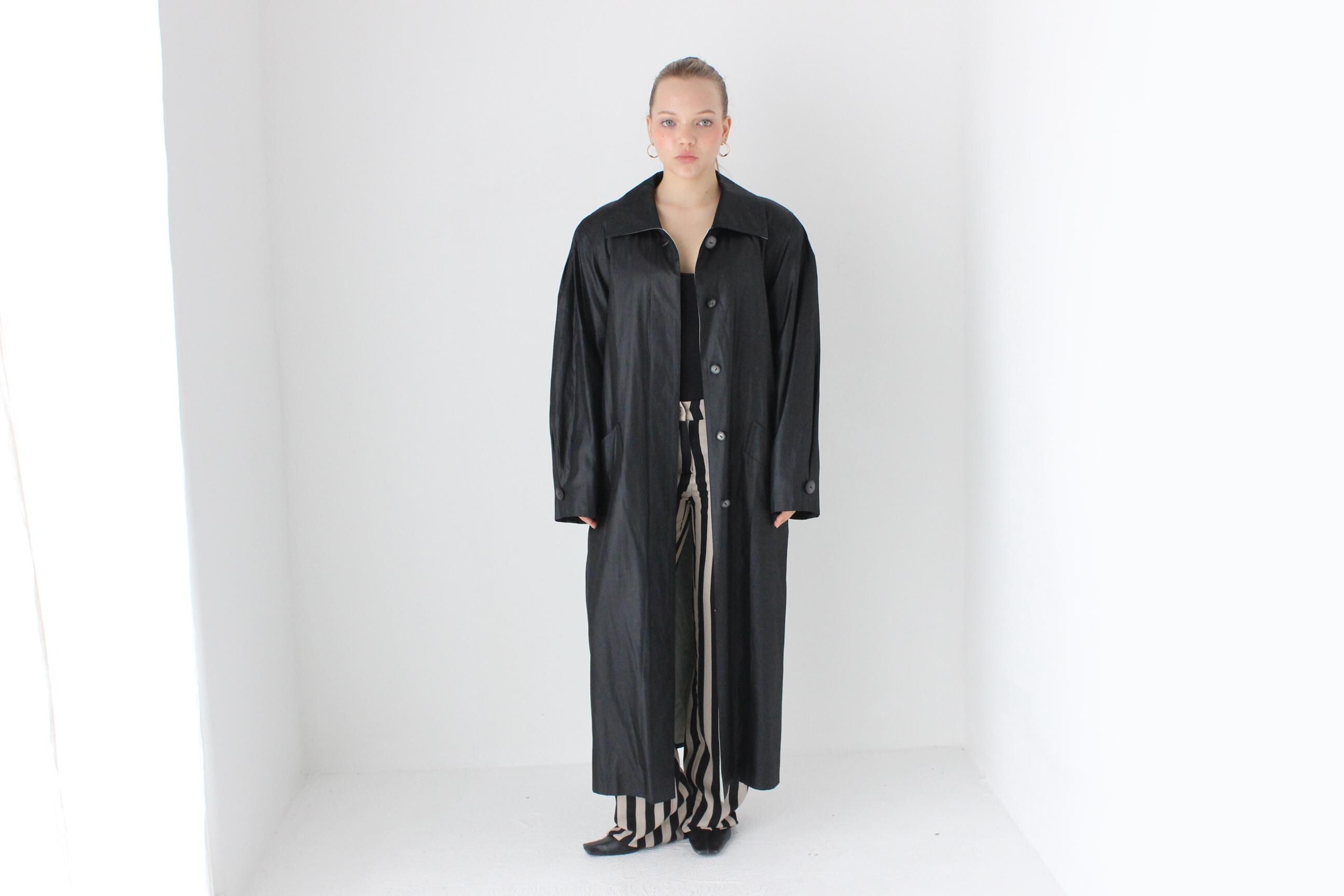 80s Bill Blass Vinyl Coated Cotton Trench Coat