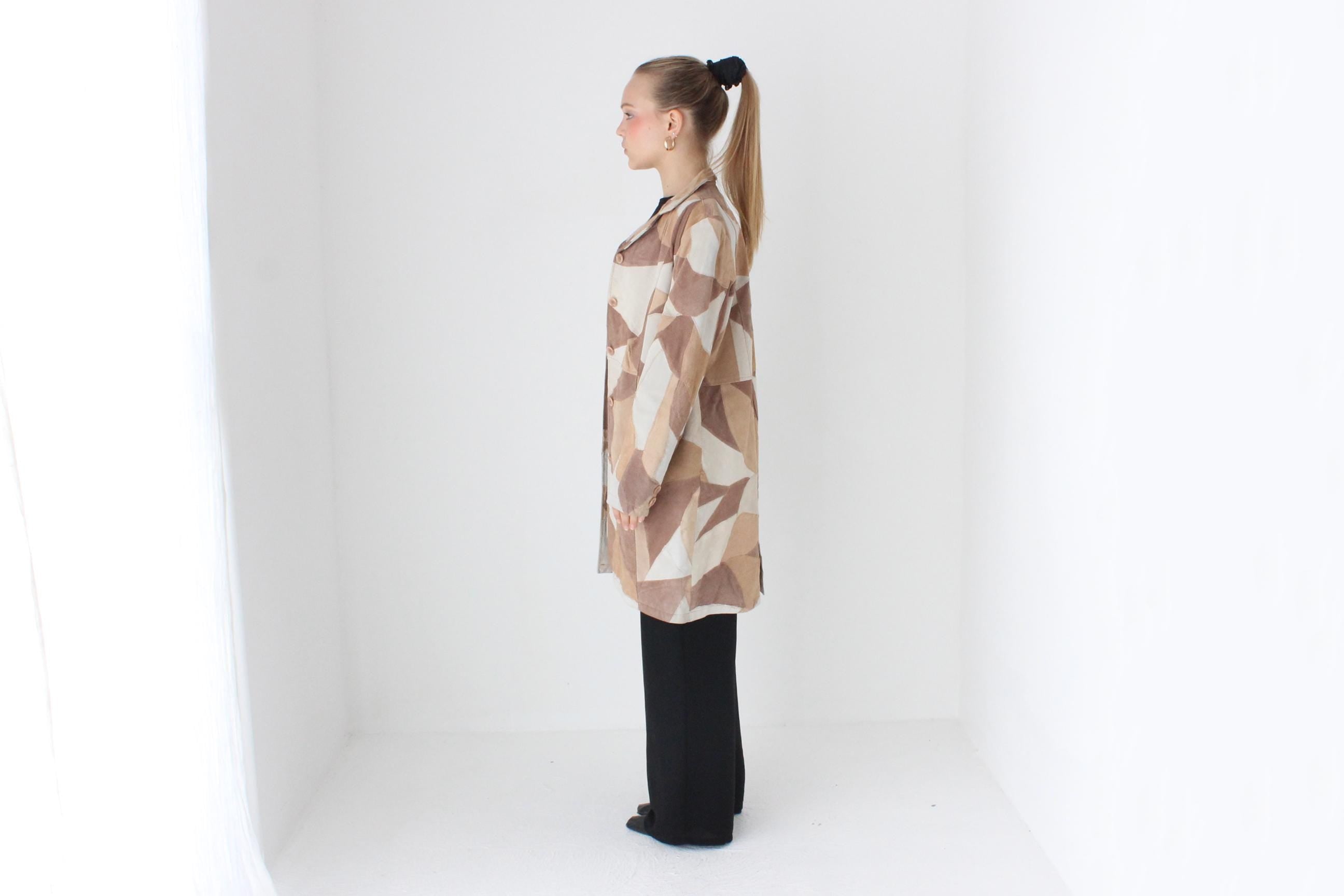 90s Patchwork Suede Caramel Button Coat