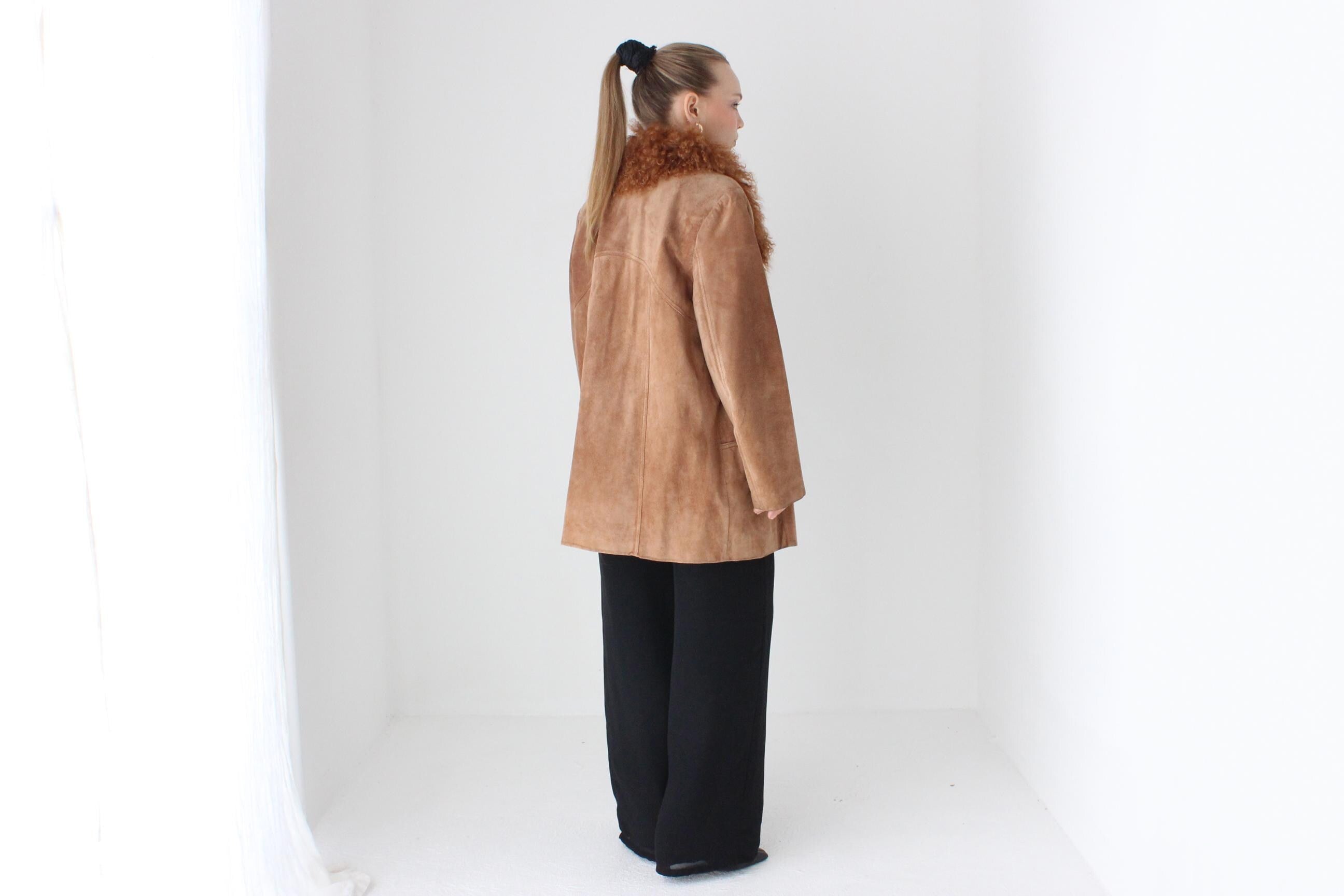 90s Genuine Suede & Mongolian Lambswool Shag Coat by Siena Studio