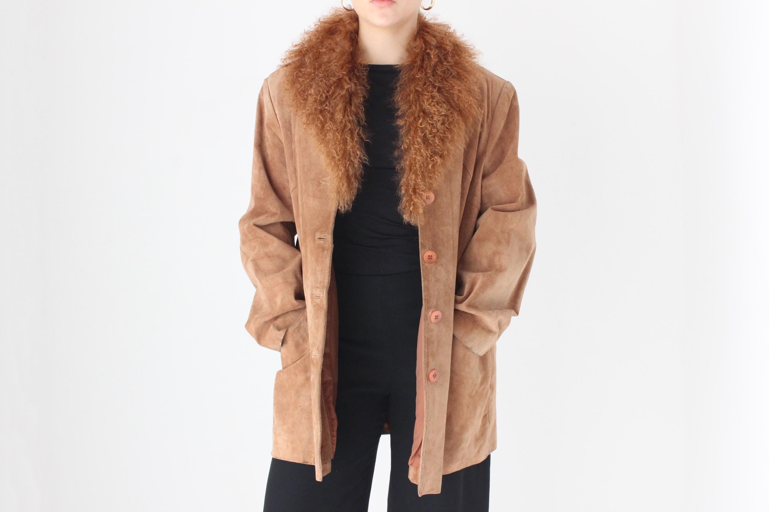 90s Genuine Suede & Mongolian Lambswool Shag Coat by Siena Studio