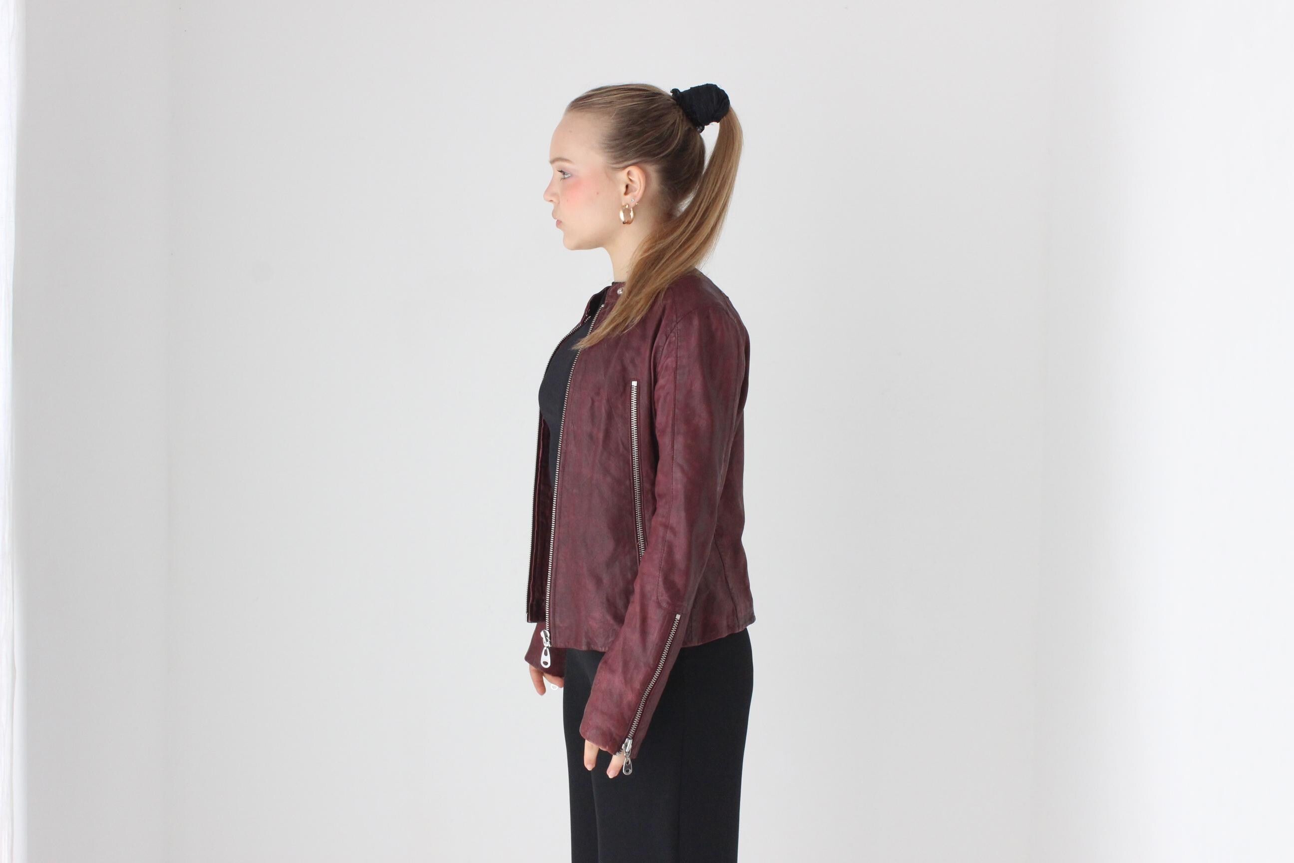 2000s Lambskin Leather Designer DOMA 'Distressed' Leather Moto Jacket