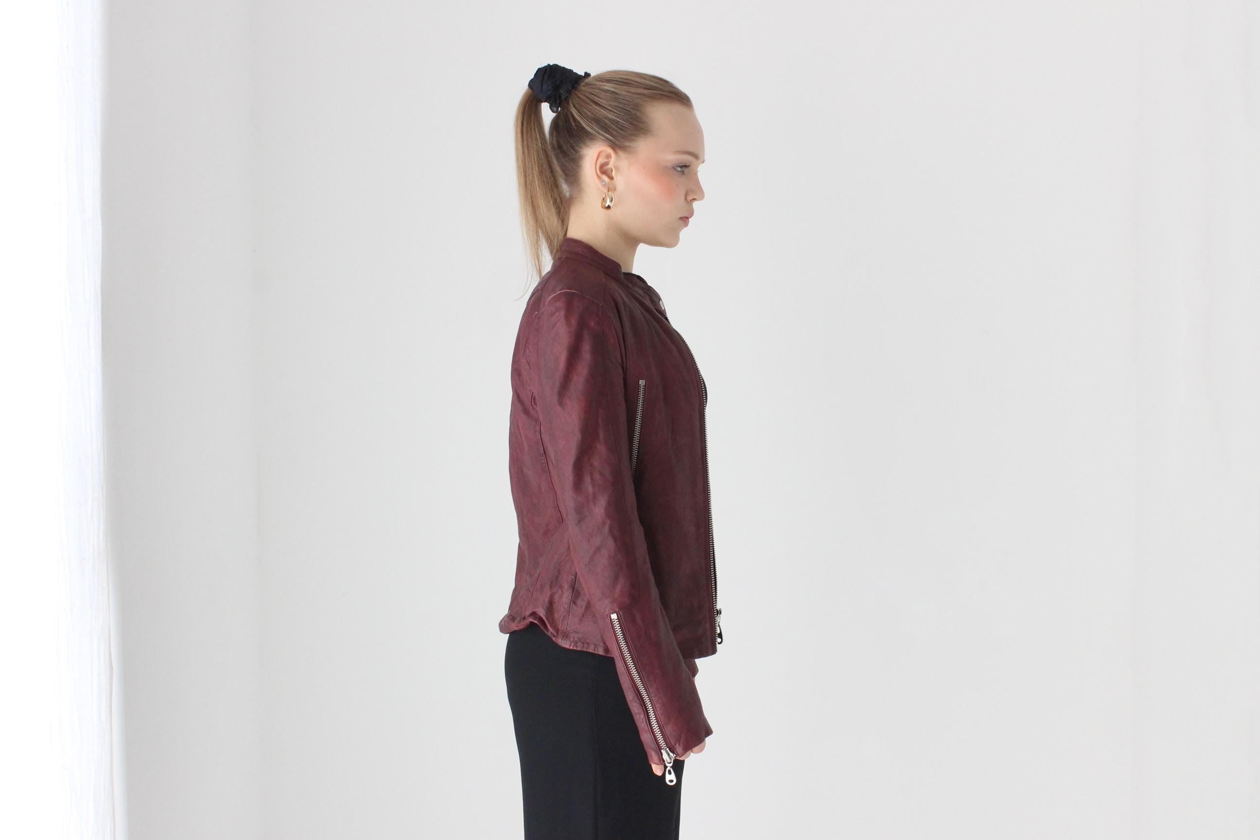 2000s Lambskin Leather Designer DOMA 'Distressed' Leather Moto Jacket