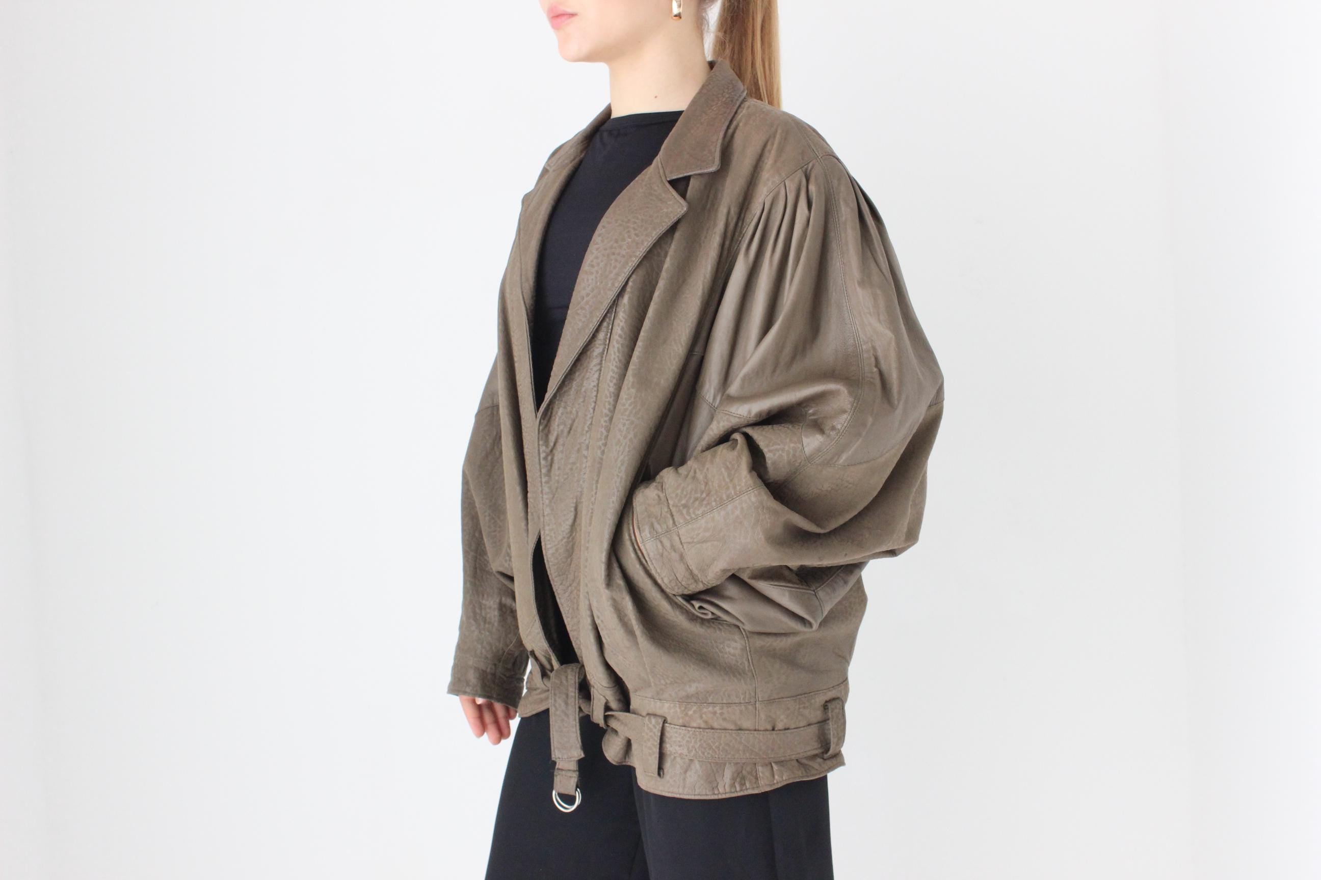 80s Softest Olive Leather Batwing Bomber