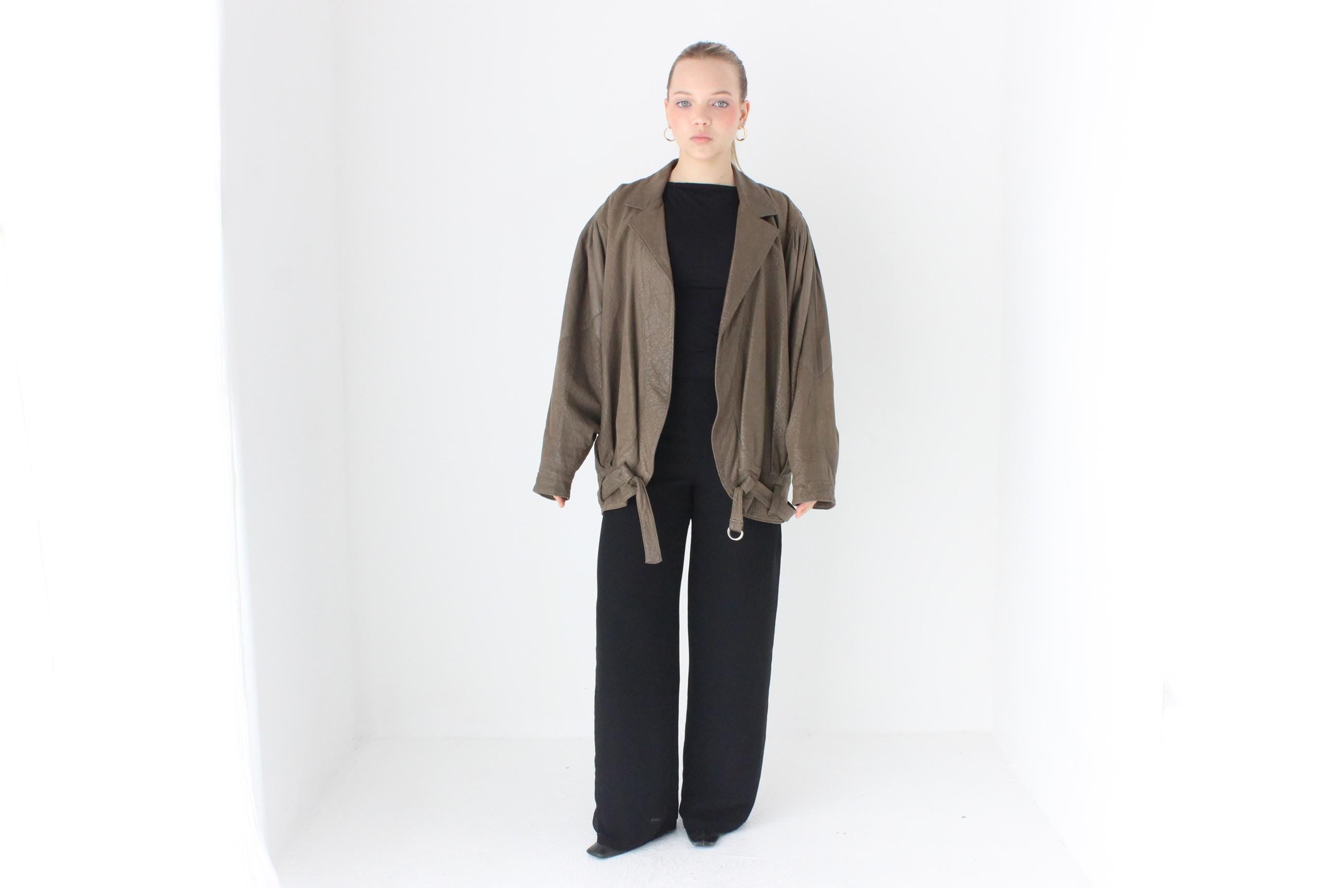 80s Softest Olive Leather Batwing Bomber