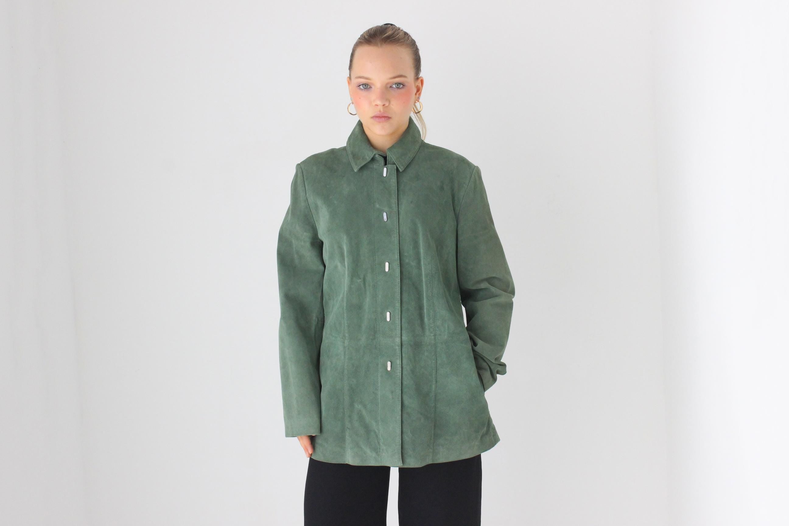 90s Moss Green Suede Coat