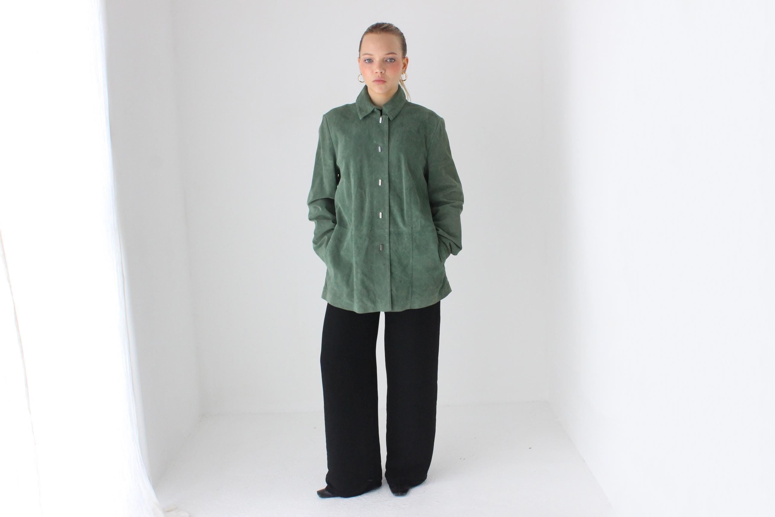 90s Moss Green Suede Coat