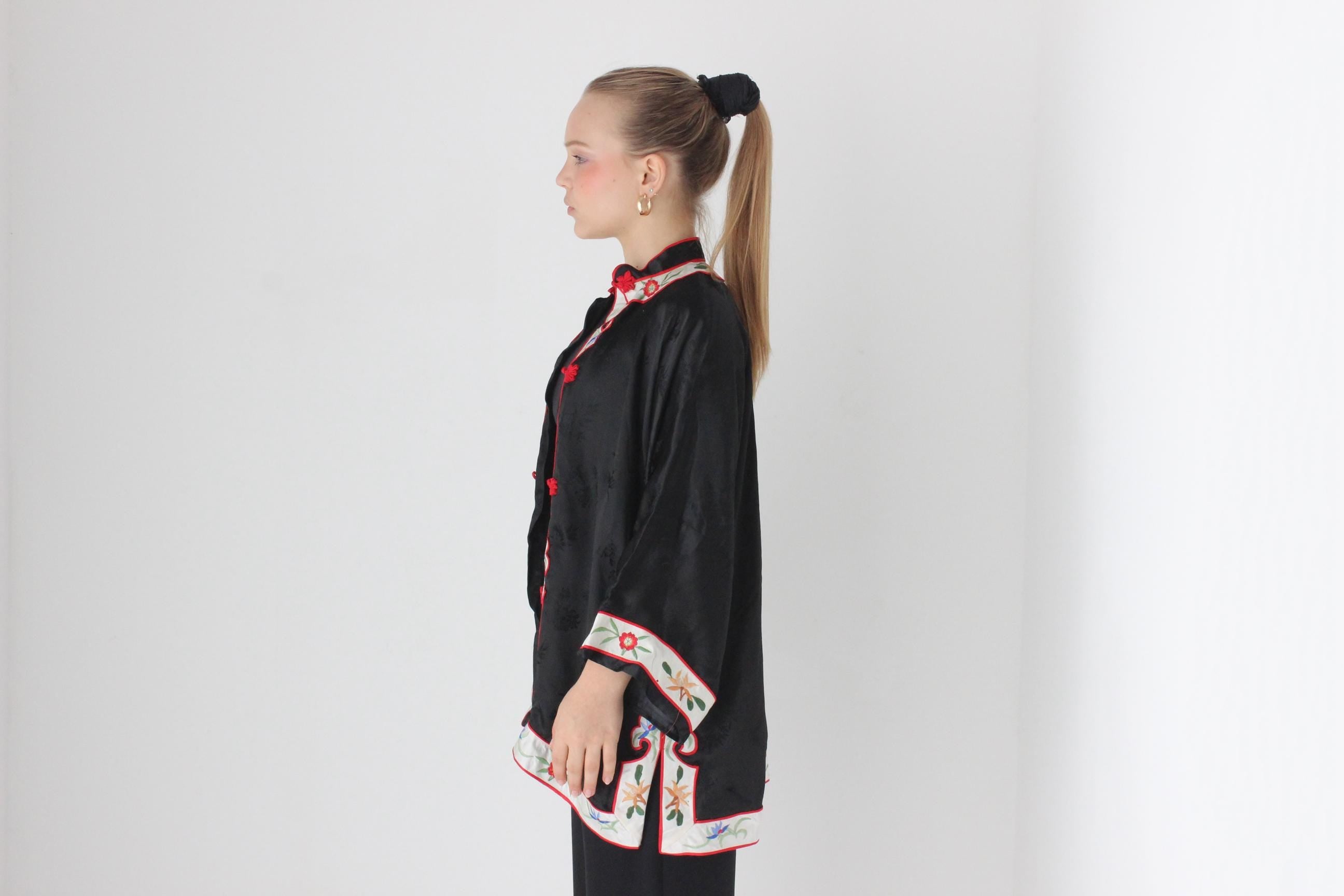 80s Chinese Intricate Embroidered Rayon Satin Robe