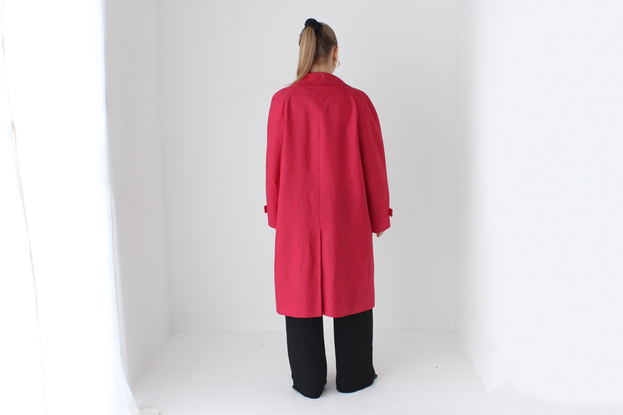 80s Raspberry David Jones Button Front Trench Coat