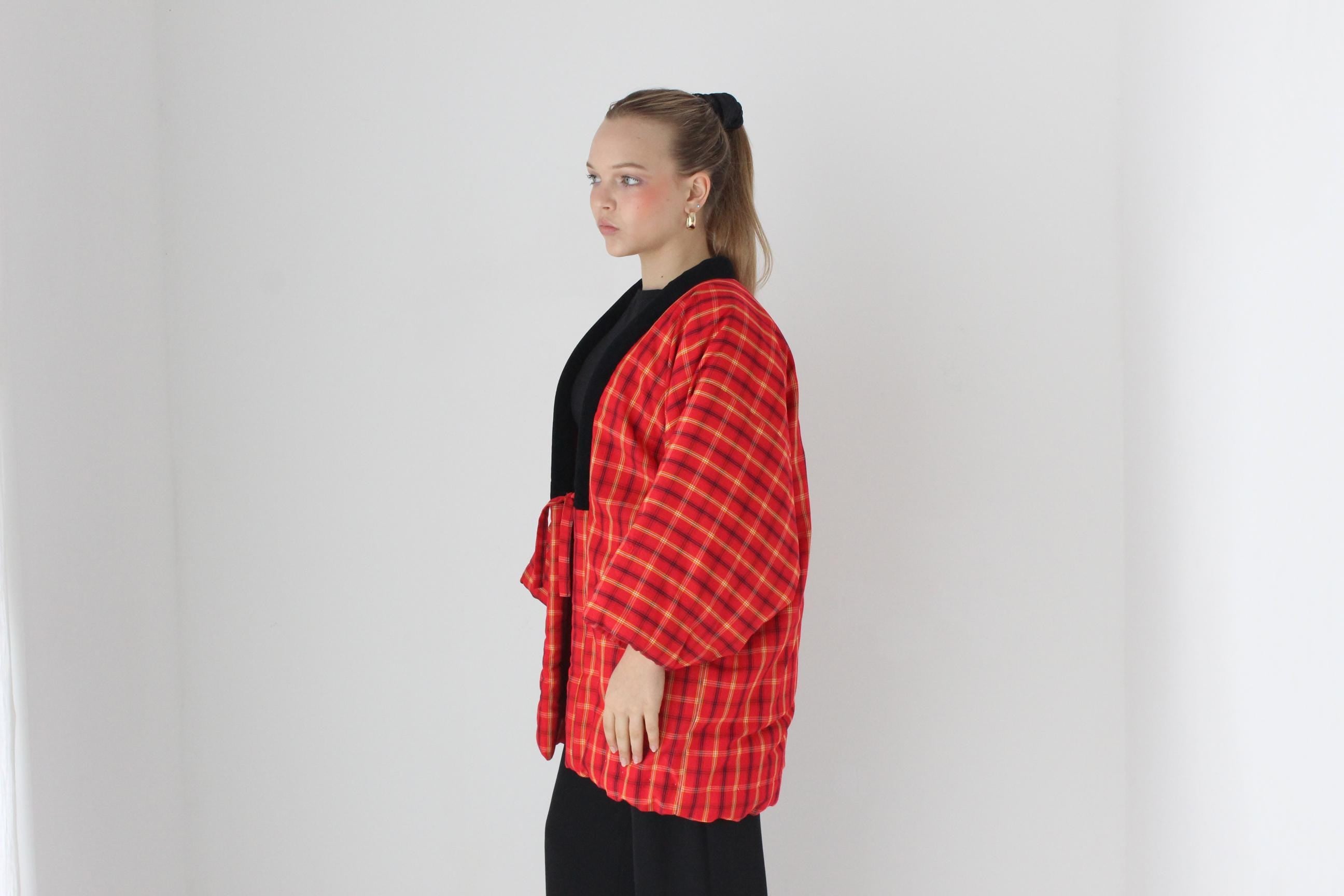 Vintage Japanese Quilted Padded Pillowy Kimono Hanten Jacket