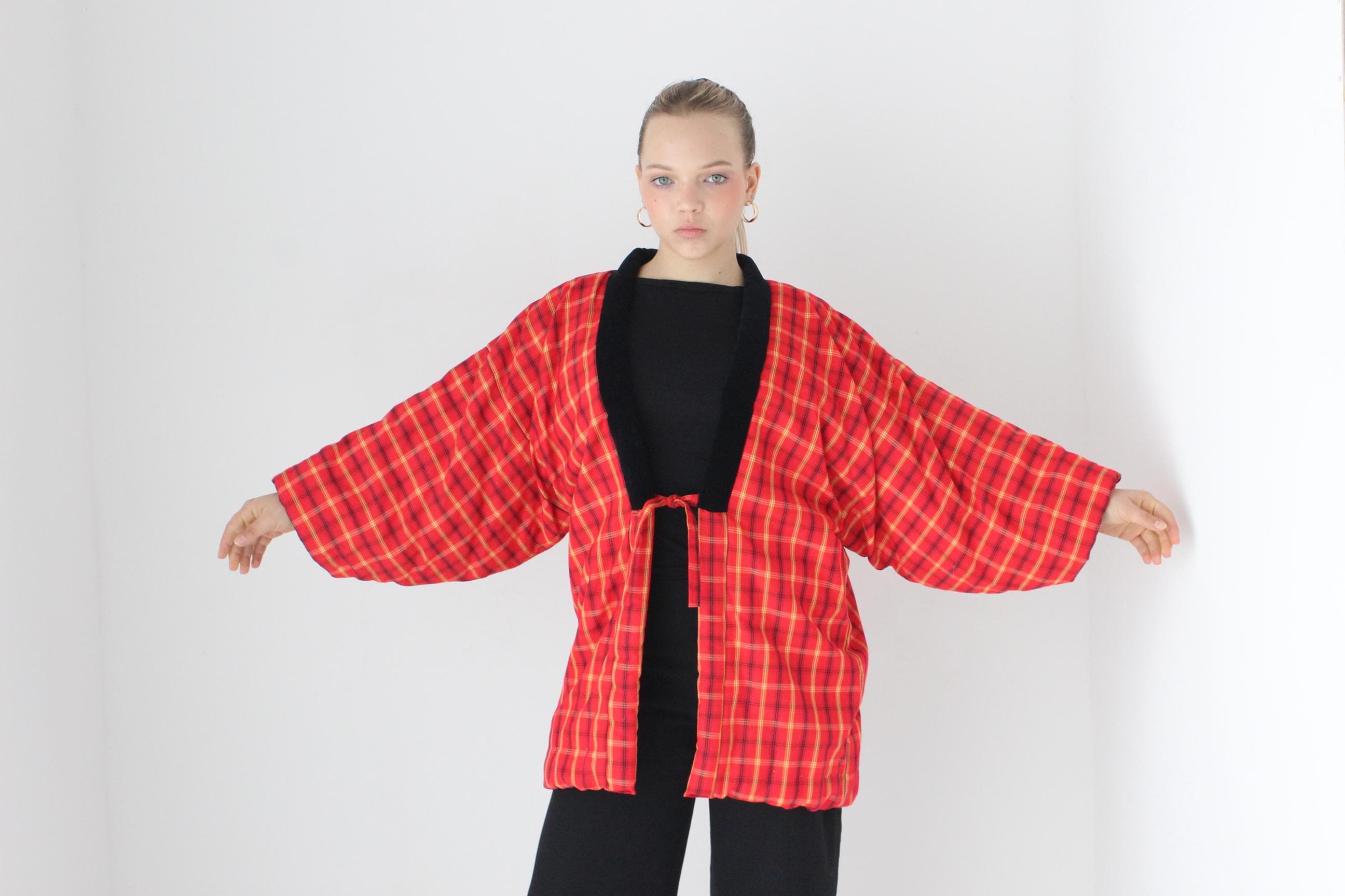 Vintage Japanese Quilted Padded Pillowy Kimono Hanten Jacket