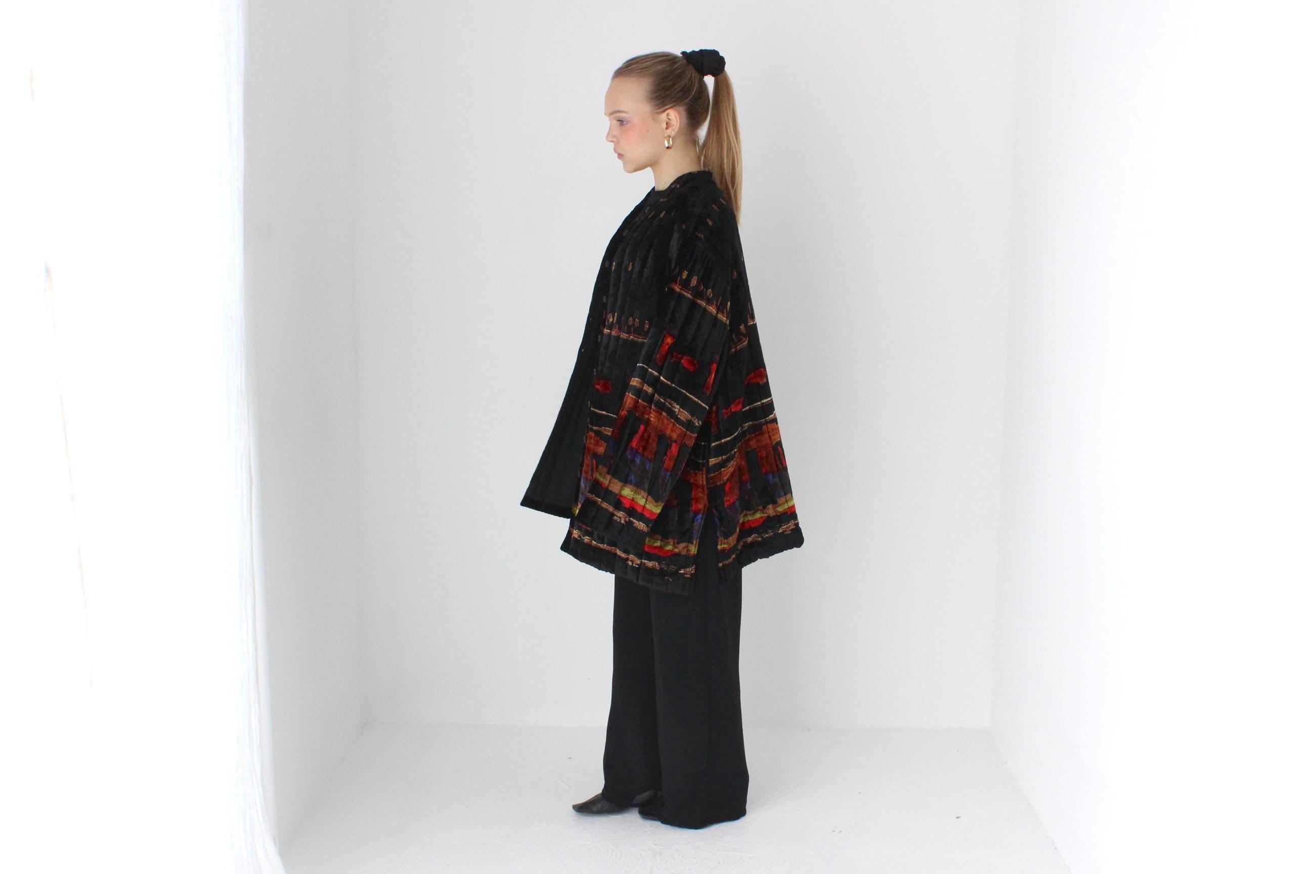 90s 'Orientique' Quilted Indian Velvet Luxury Puffer Coat