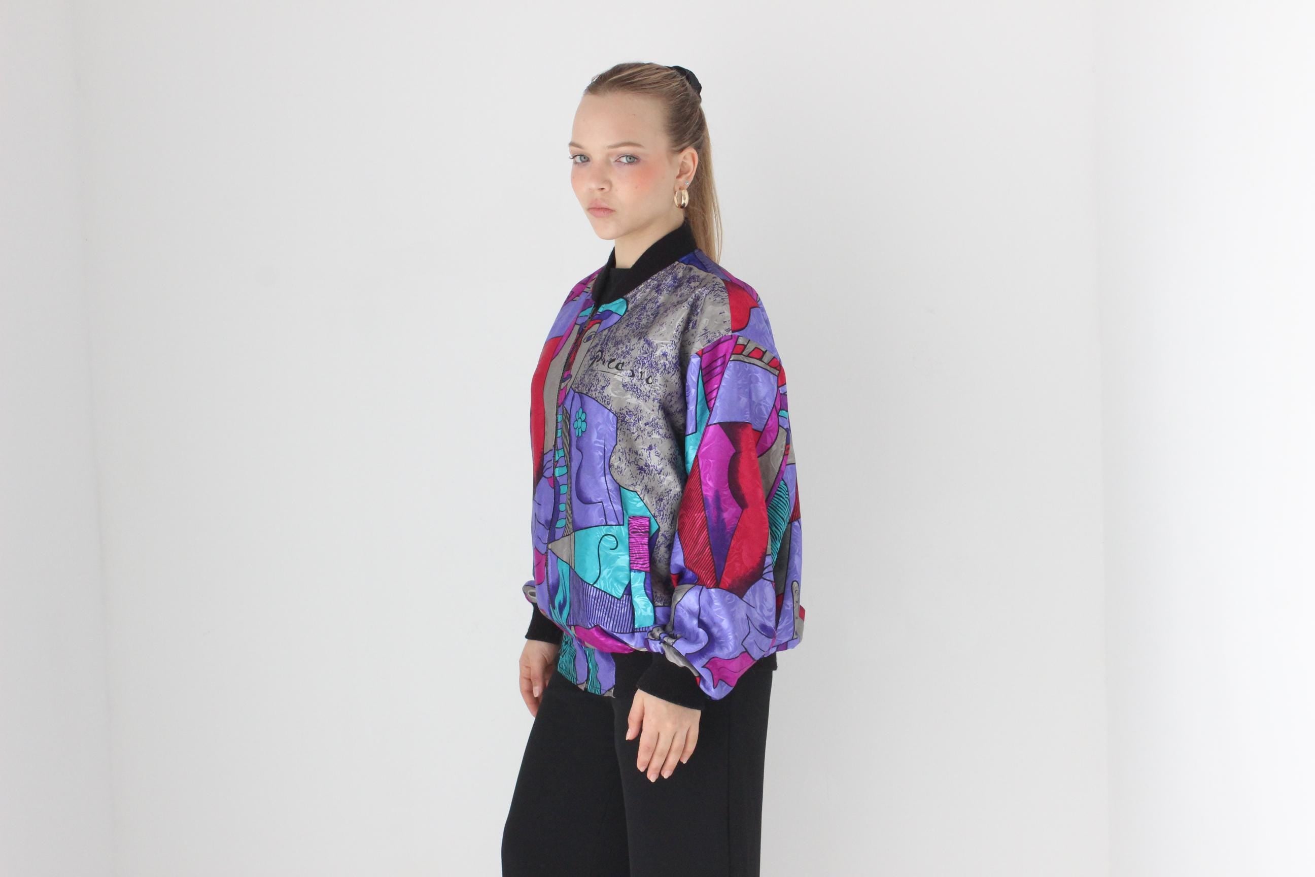80s PICASSO Wearable Art REVERSIBLE Bomber Jacket - Unisex