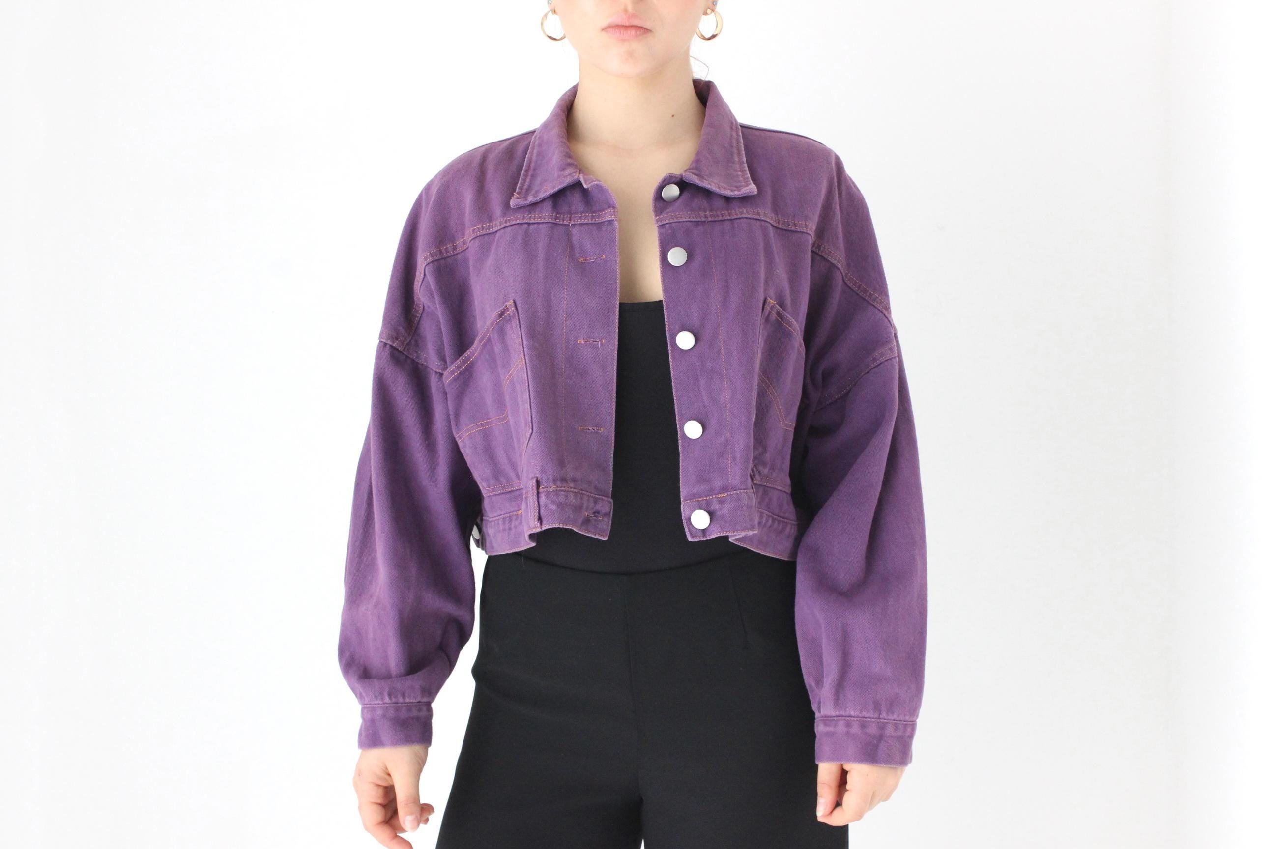 Y2K Slouchy Purple Cropped Denim Jacket