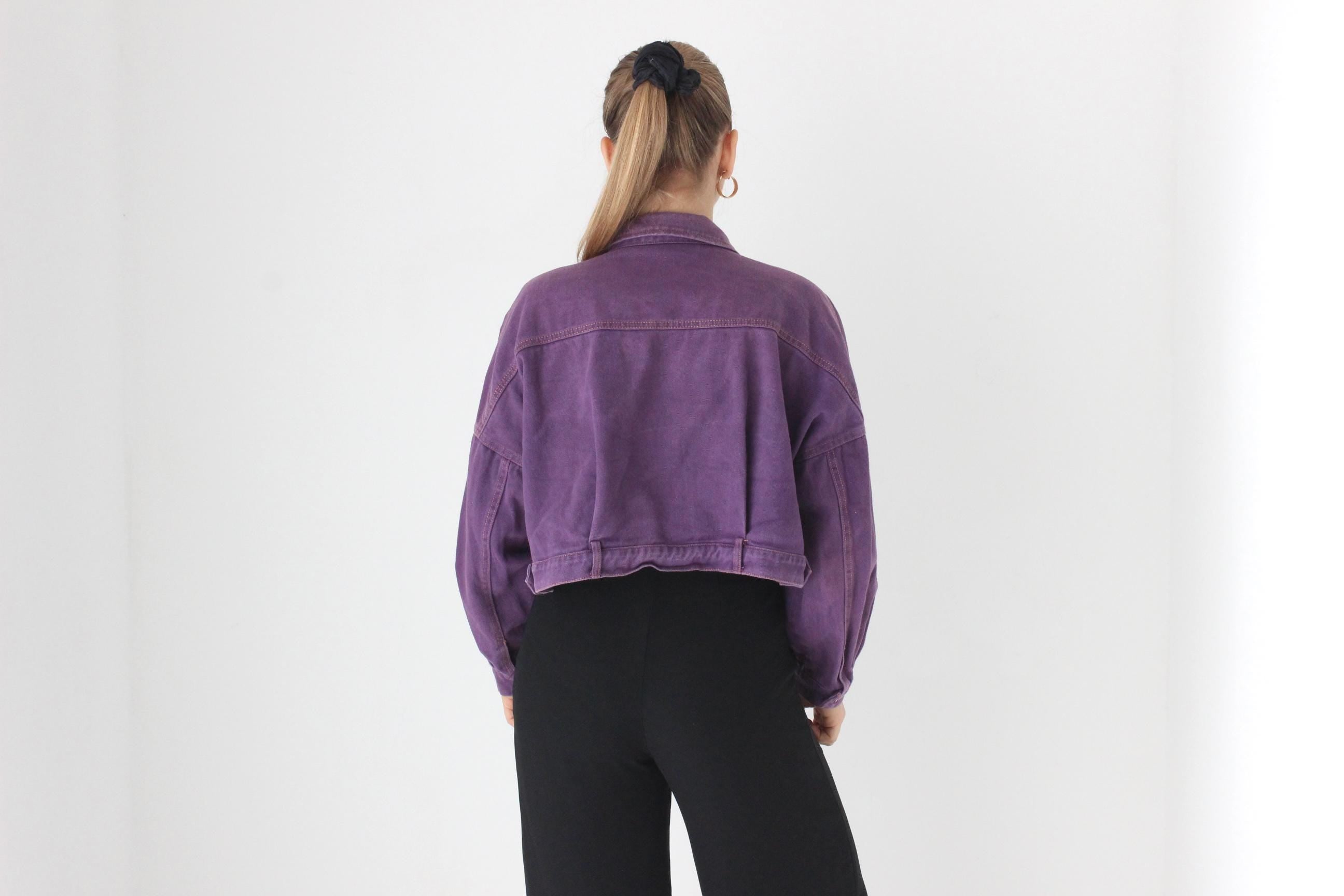 Y2K Slouchy Purple Cropped Denim Jacket