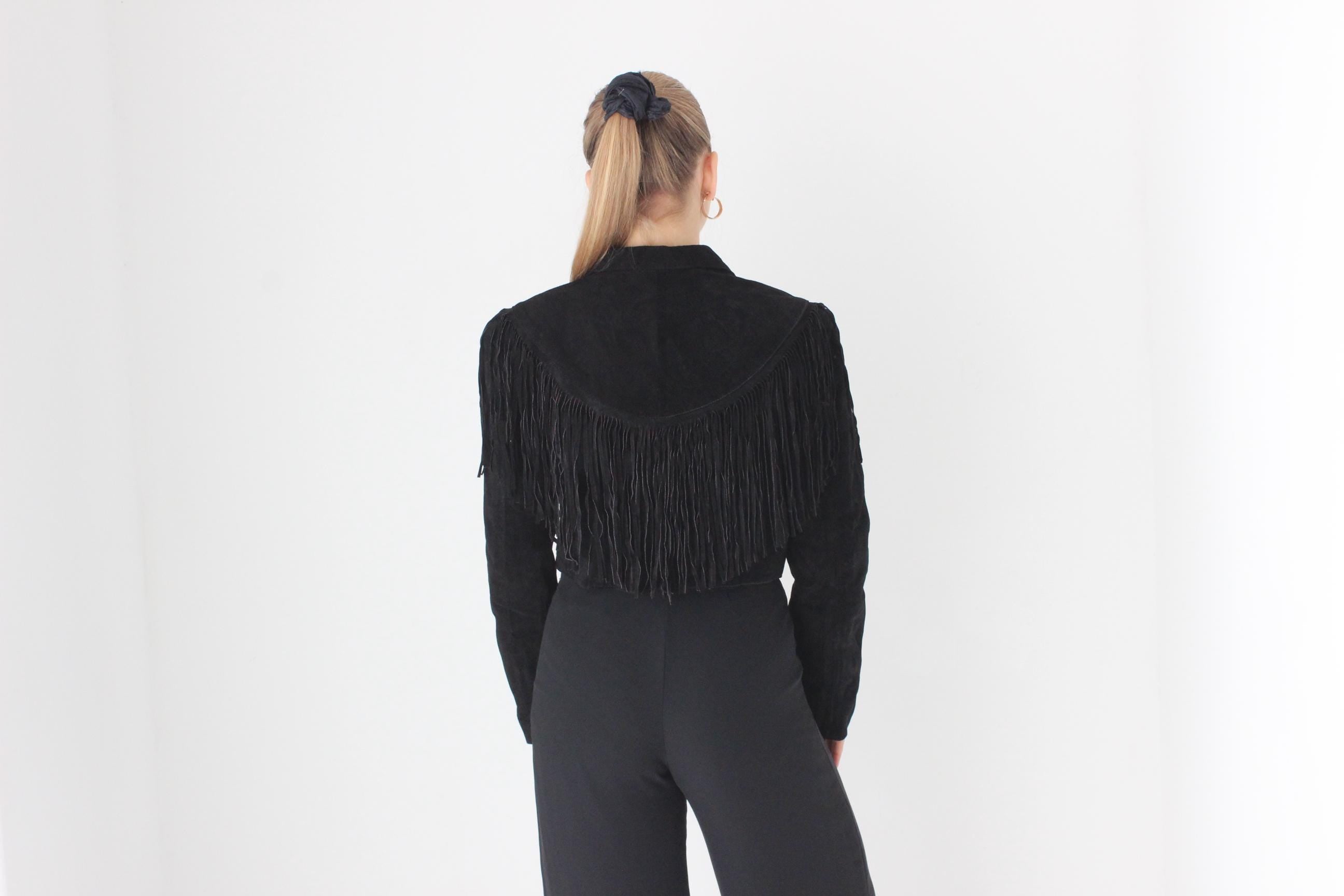 80s Fringed Suede Cropped Western Bomber