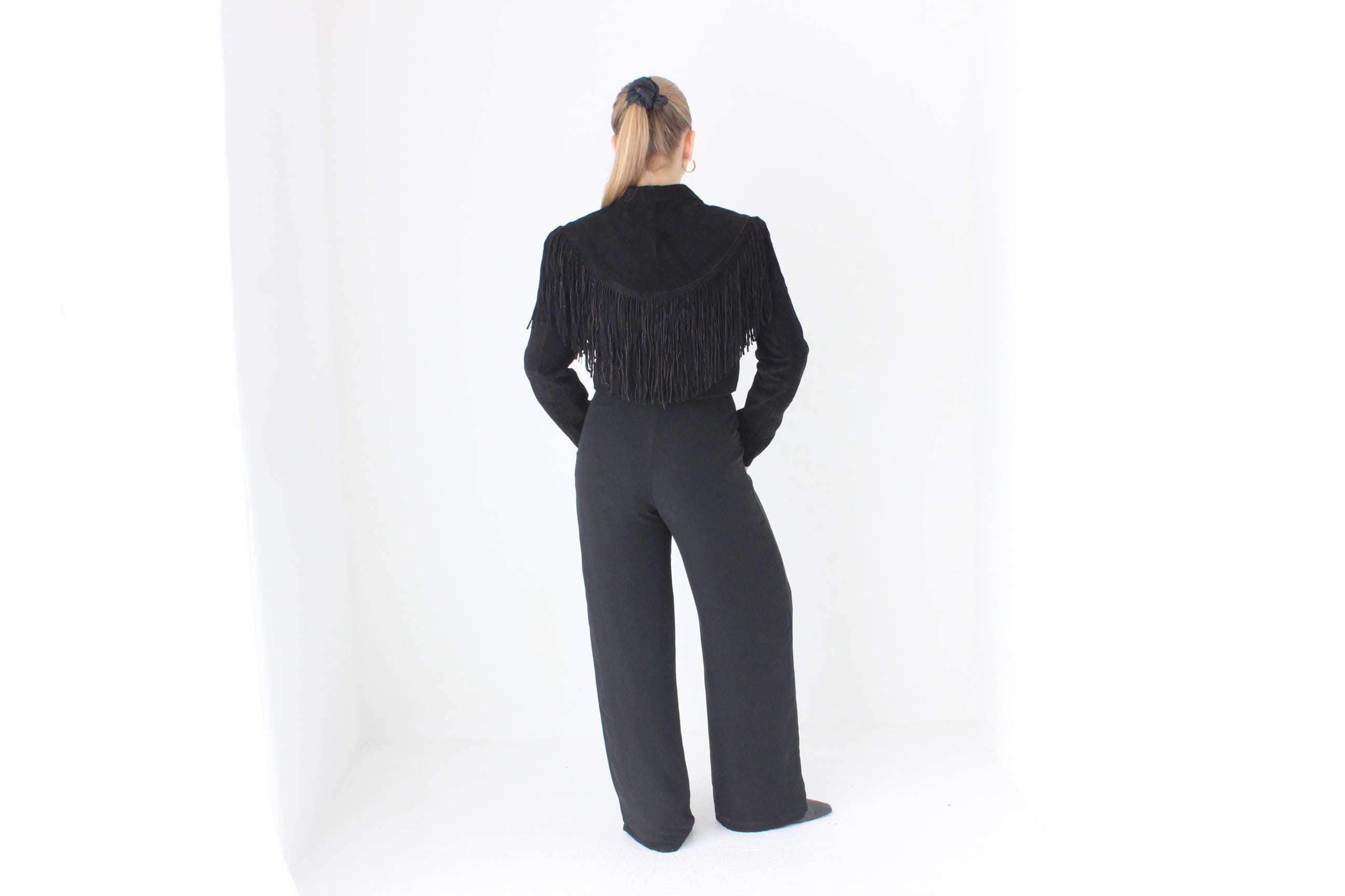 80s Fringed Suede Cropped Western Bomber