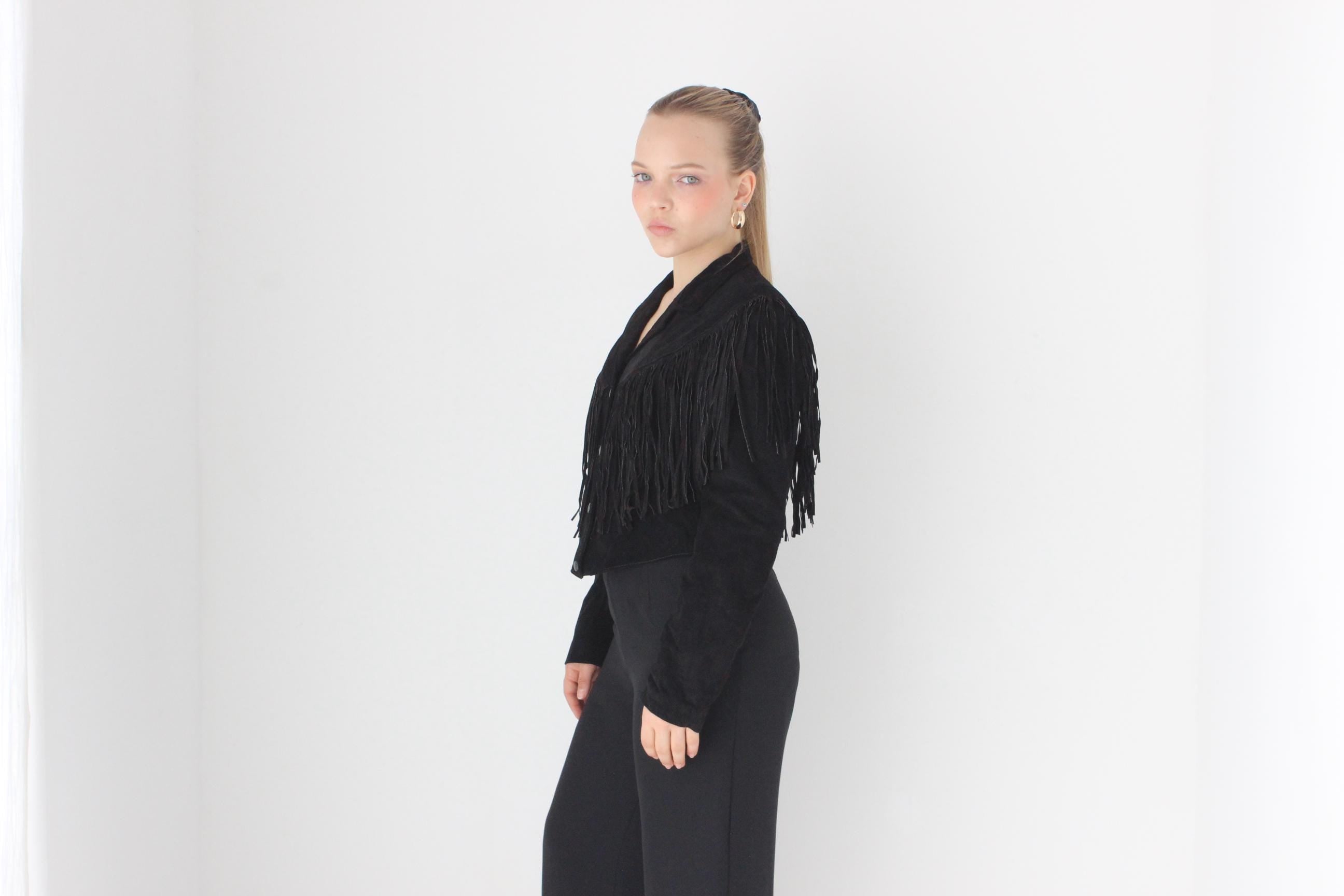 80s Fringed Suede Cropped Western Bomber