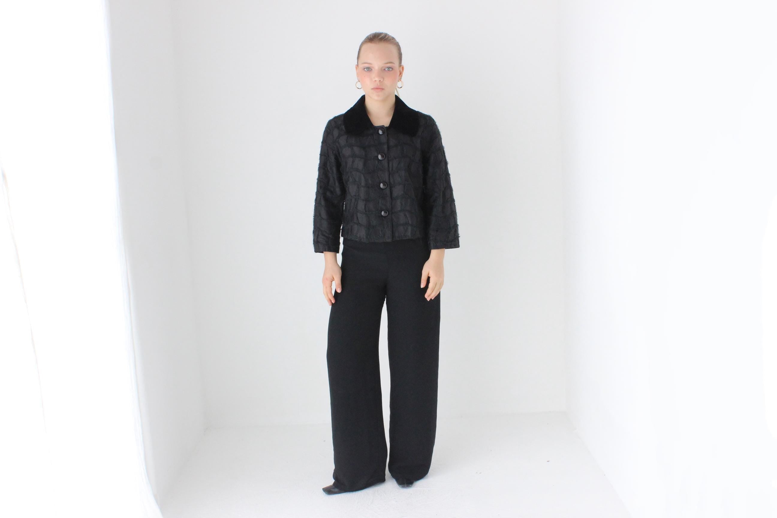 90s Textural Silk Cropped Button Up Jacket