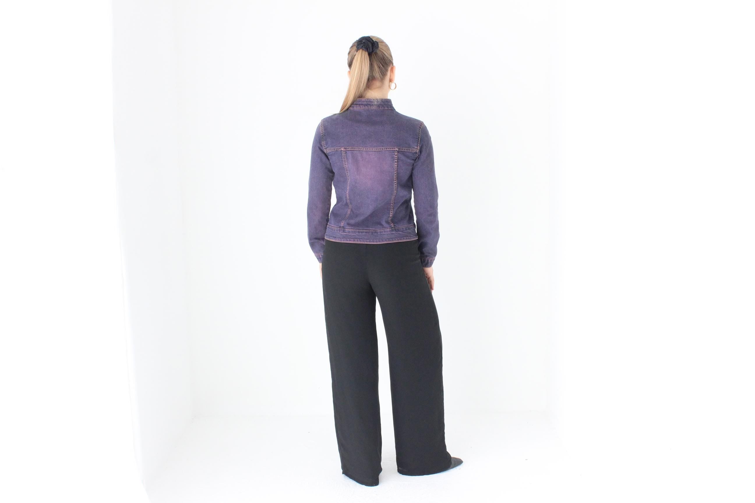 Y2K Charlie's Angels Era Purple Denim Zip Up Moto Jacket