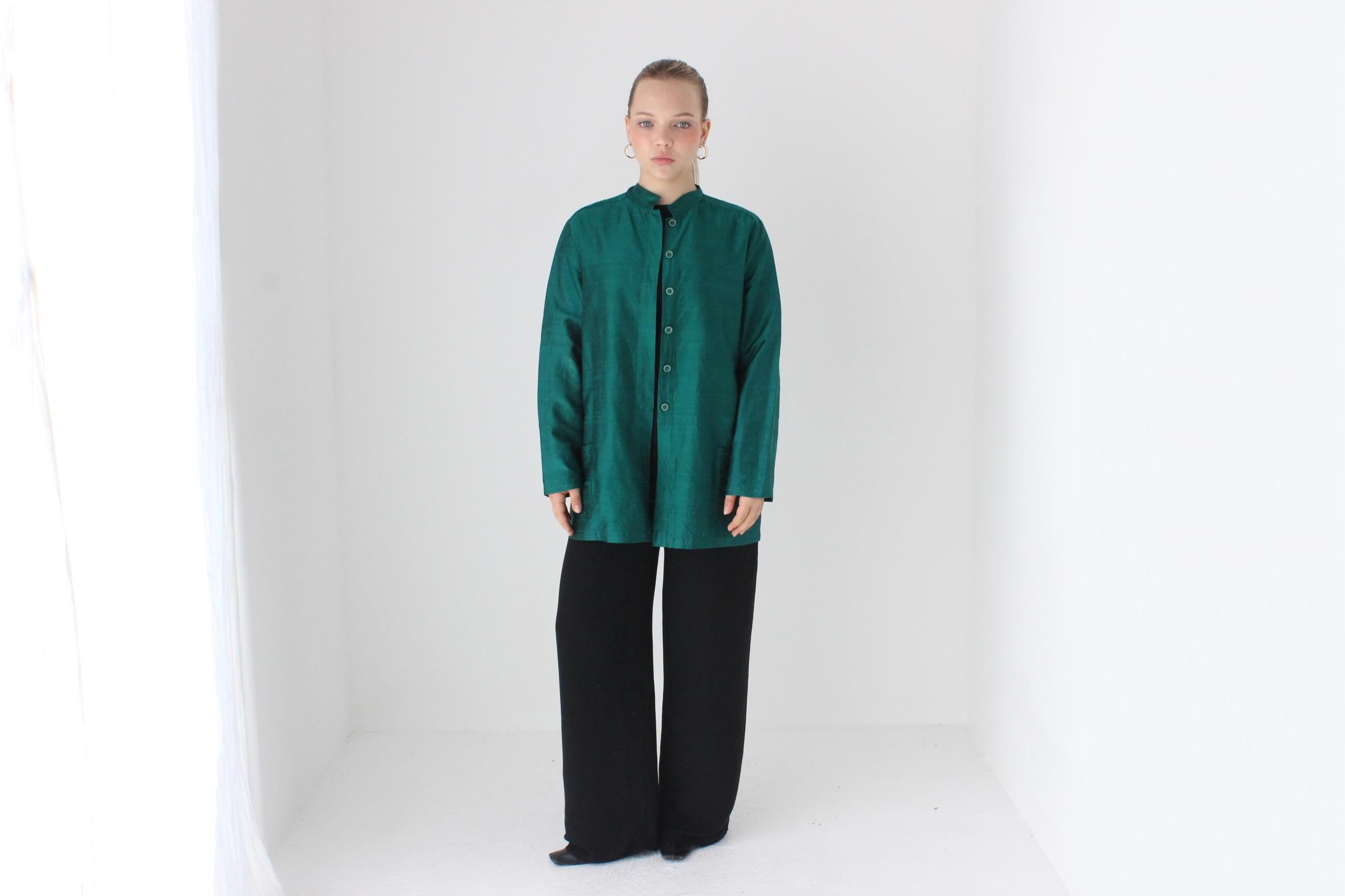 Magical 90s VON TROSKA Raw Woven Silk Mandarin Collar Jacket