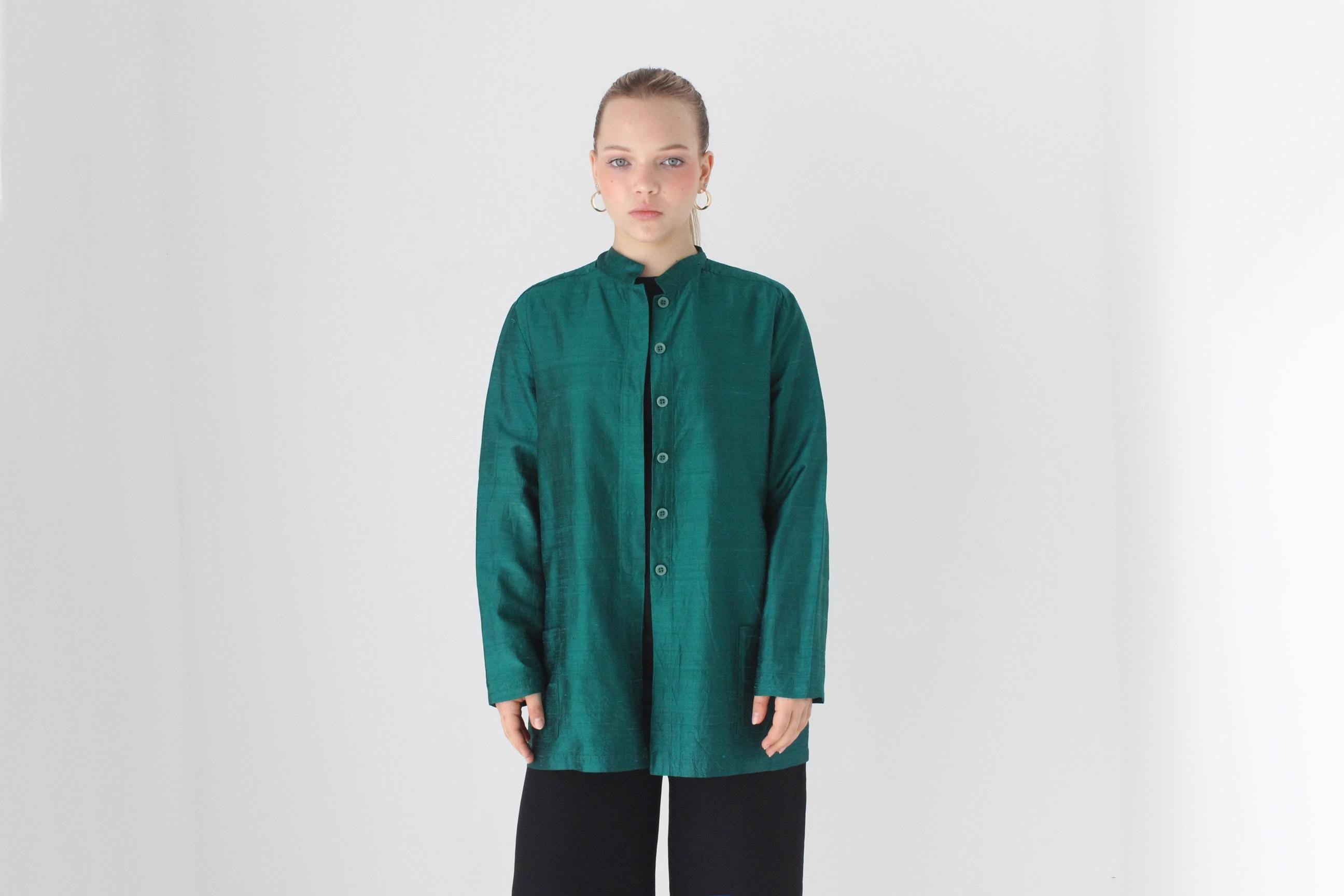Magical 90s VON TROSKA Raw Woven Silk Mandarin Collar Jacket