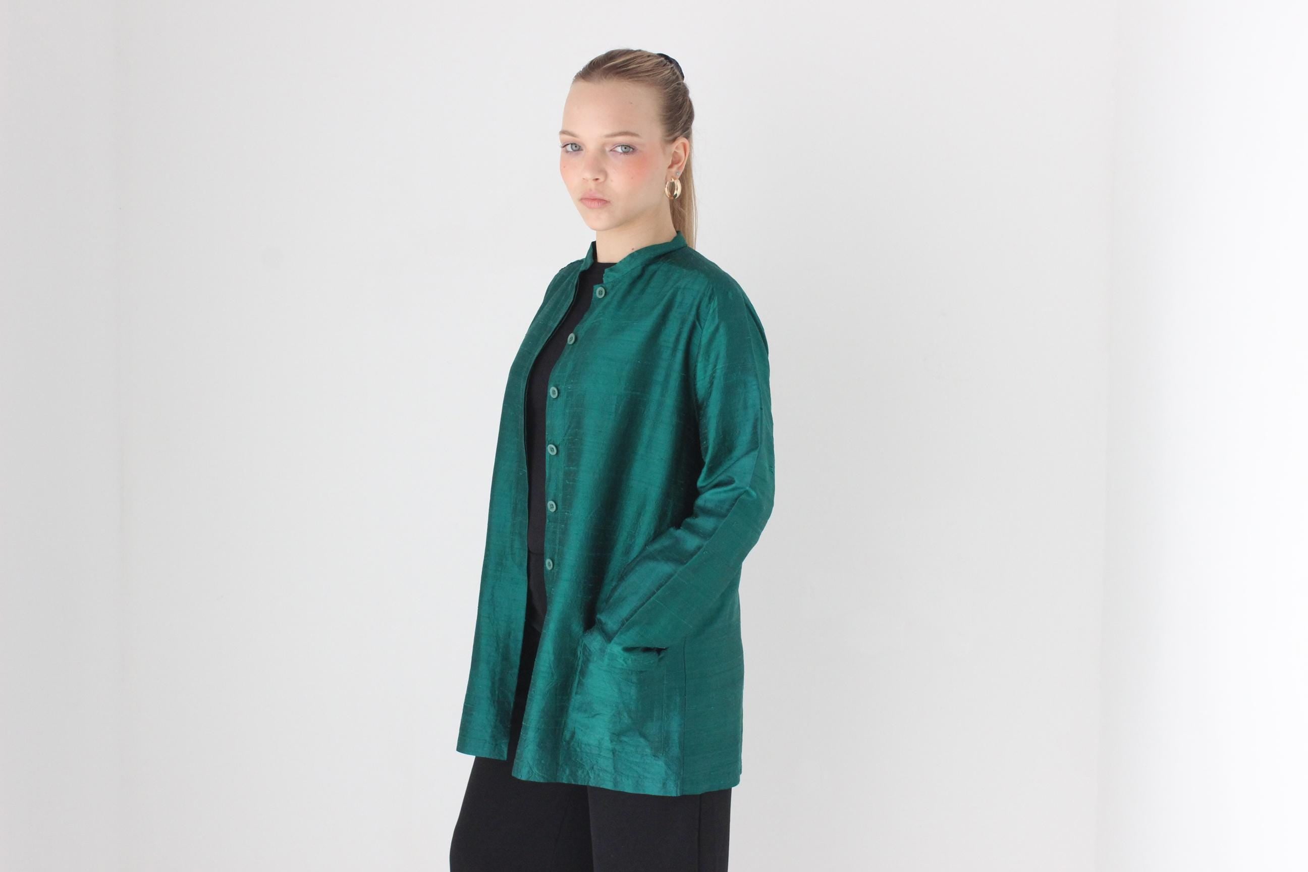 Magical 90s VON TROSKA Raw Woven Silk Mandarin Collar Jacket
