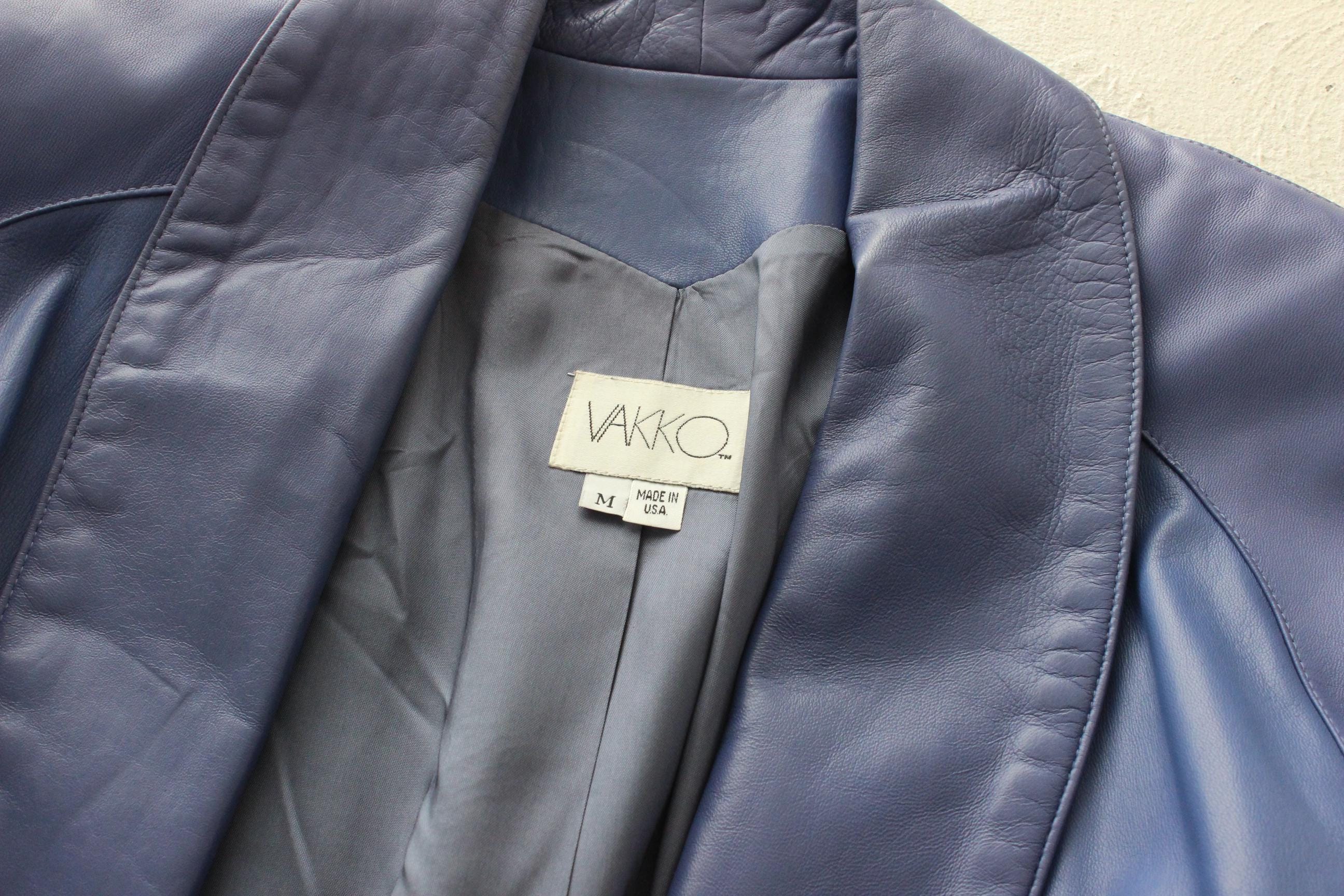 Buttery 80s Blue Leather Longline Swing Coat