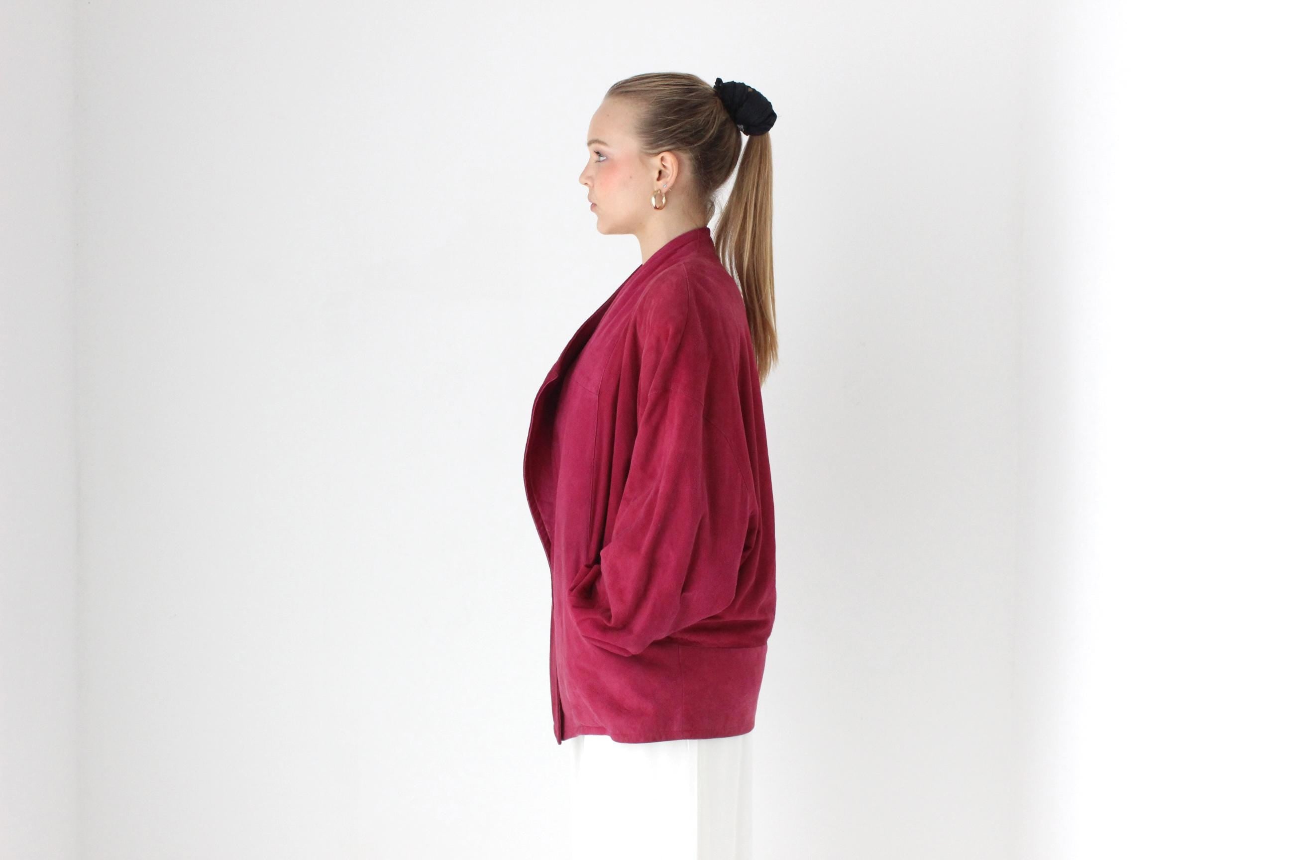 80s Raspberry Suede Batwing Bomber