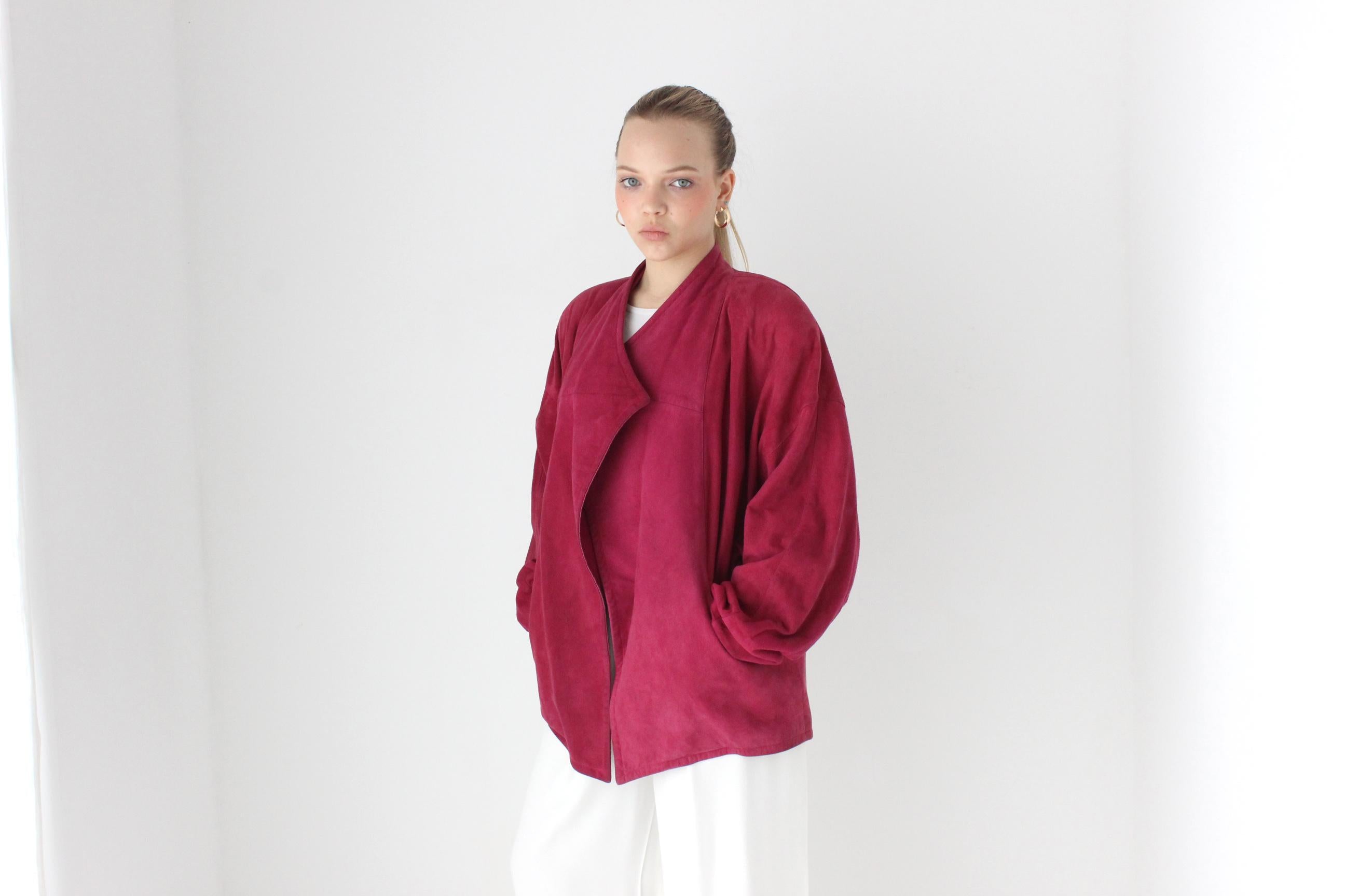 80s Raspberry Suede Batwing Bomber