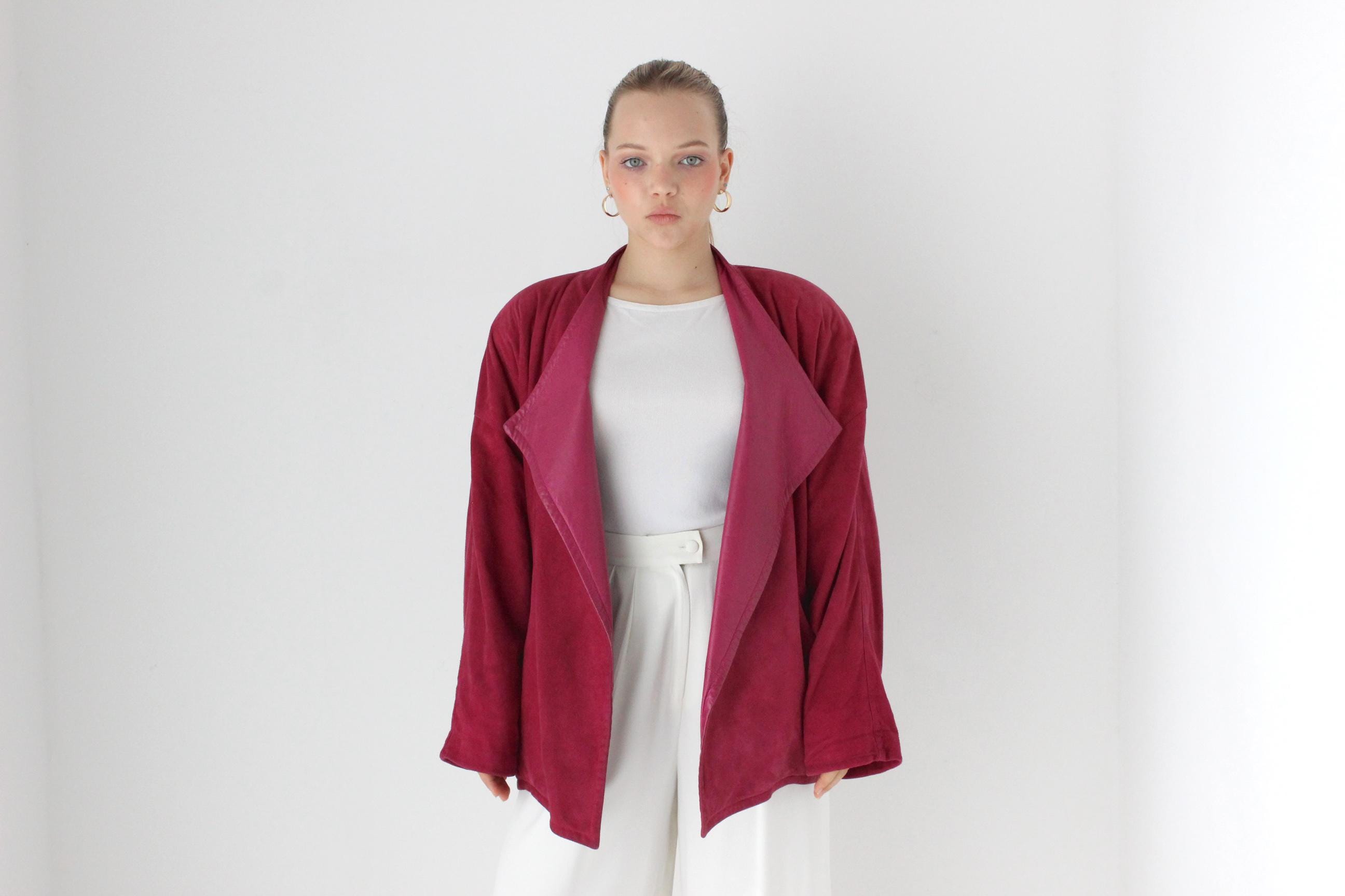 80s Raspberry Suede Batwing Bomber