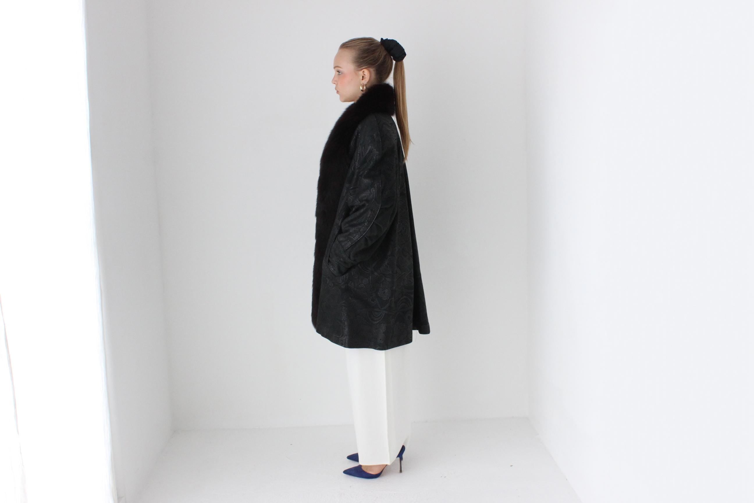DIVINE 80s Embossed Leather + Fox Fur Collar Coat by Marvin Richards