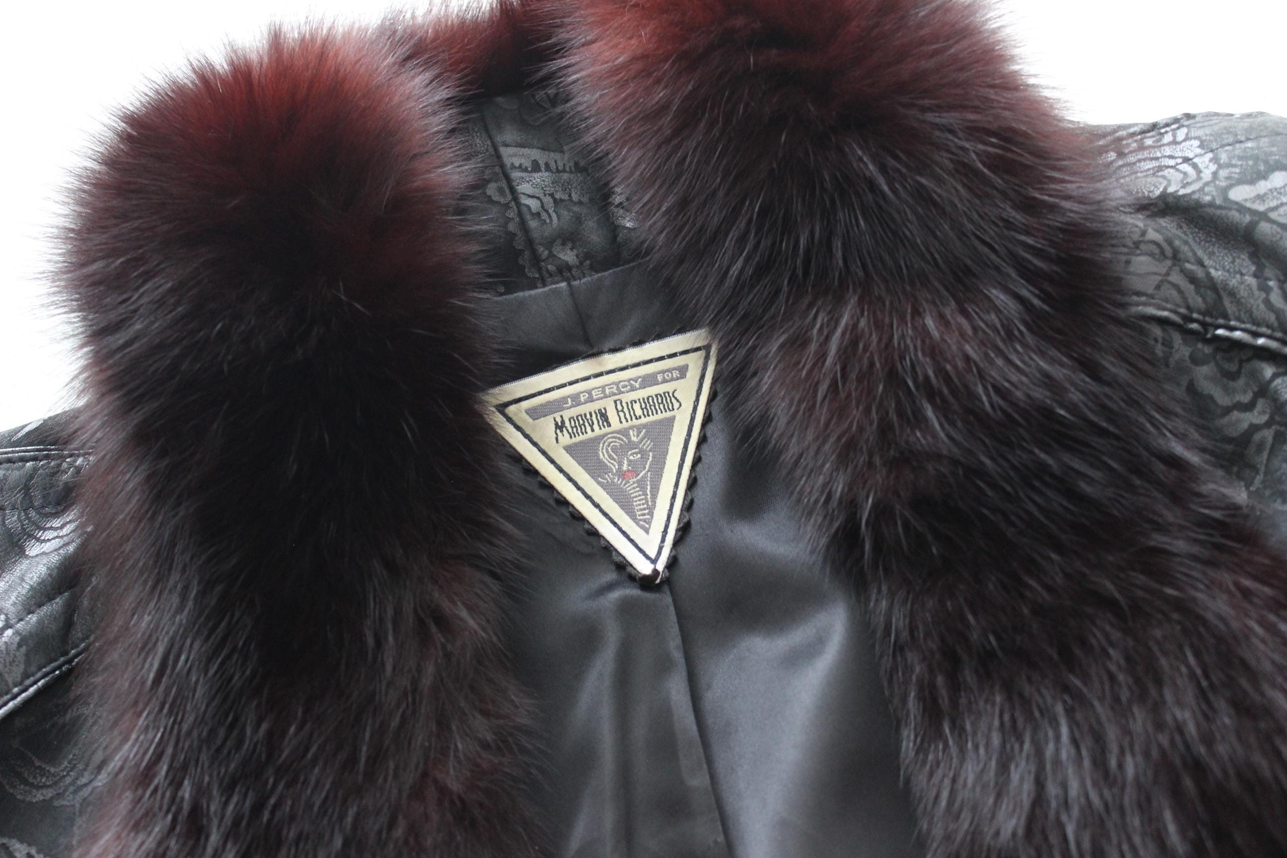 DIVINE 80s Embossed Leather + Fox Fur Collar Coat by Marvin Richards