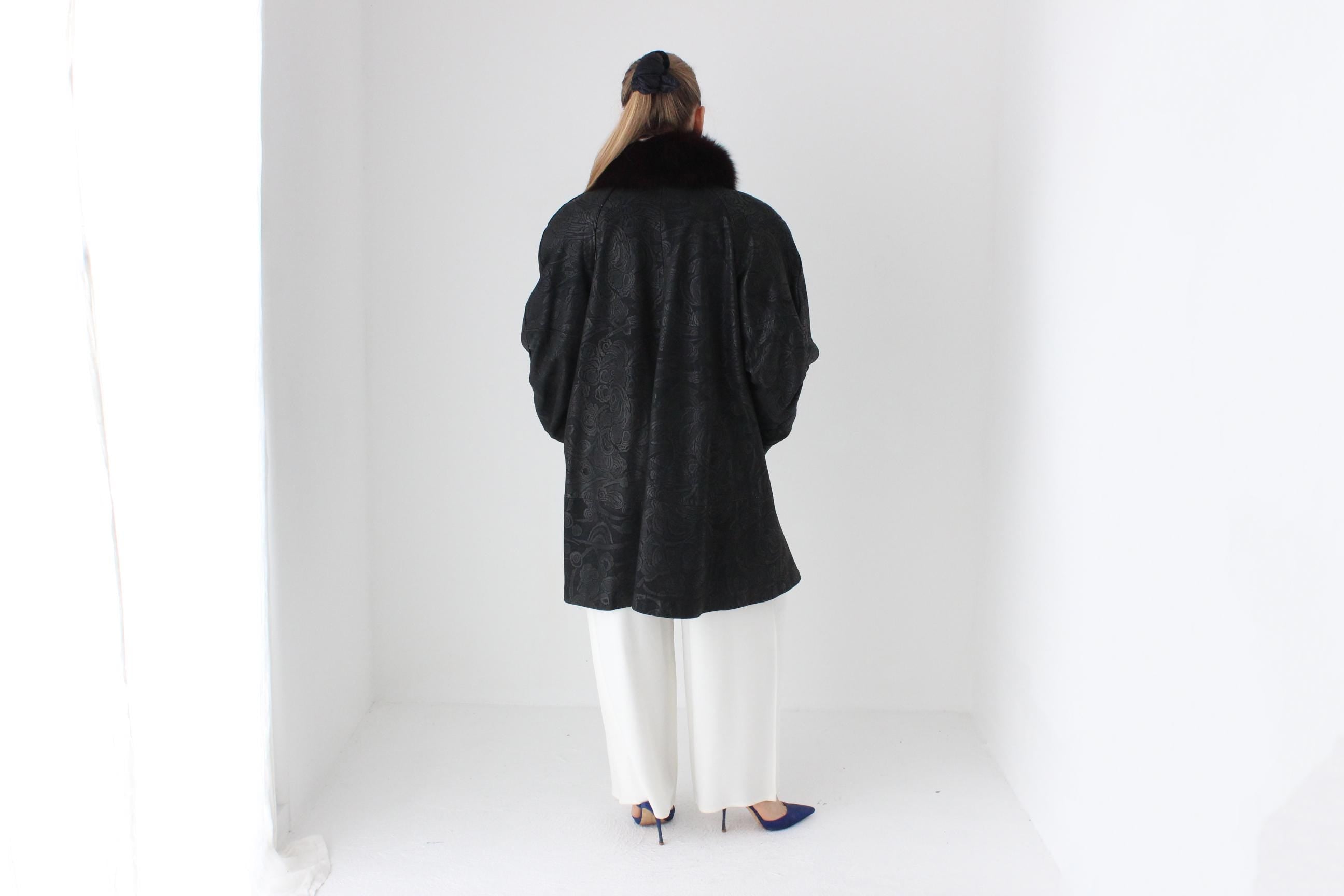 DIVINE 80s Embossed Leather + Fox Fur Collar Coat by Marvin Richards