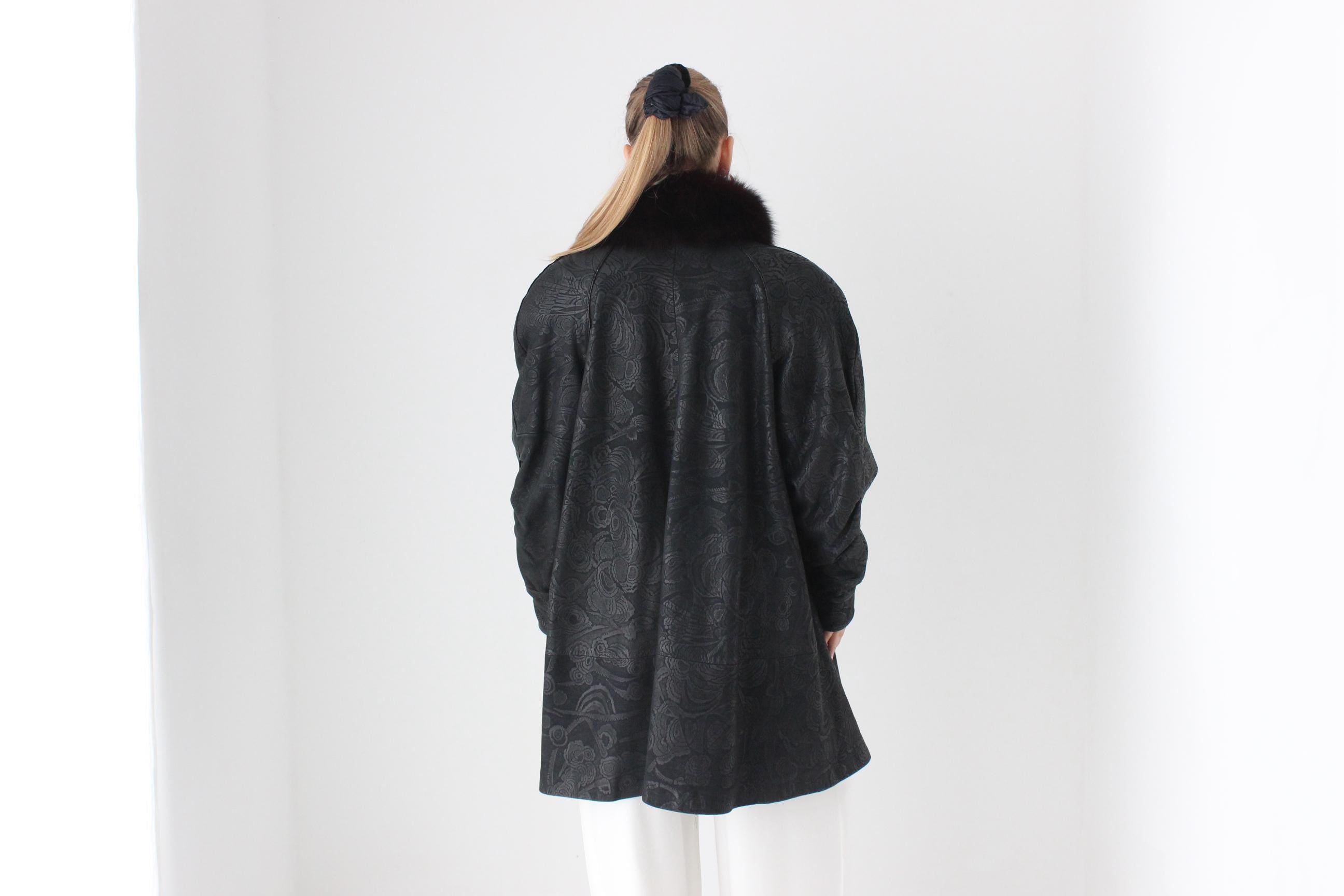 DIVINE 80s Embossed Leather + Fox Fur Collar Coat by Marvin Richards
