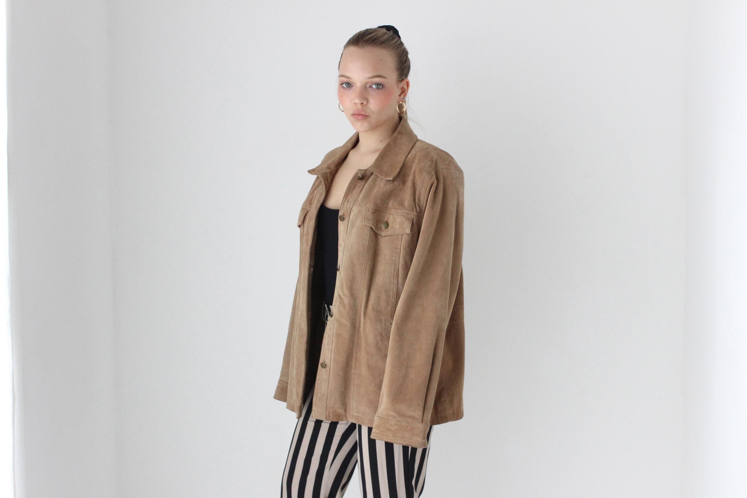 90s Boxy Camel Suede Trucker Jacket - Unisex