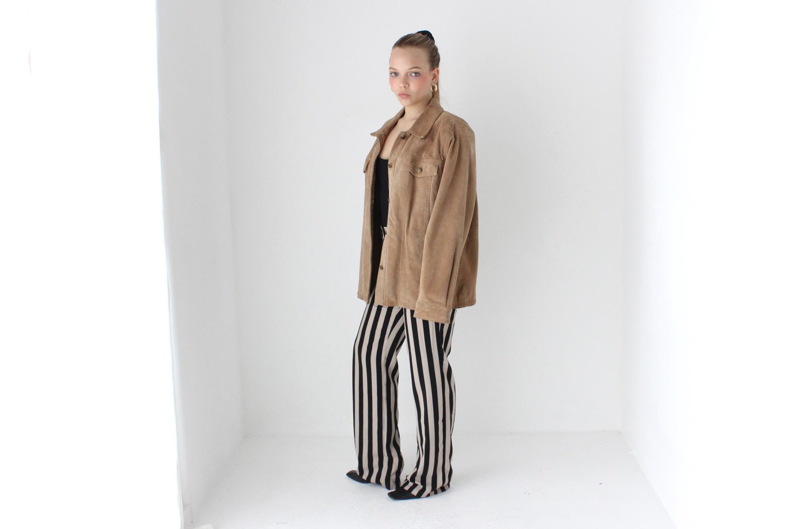 90s Boxy Camel Suede Trucker Jacket - Unisex