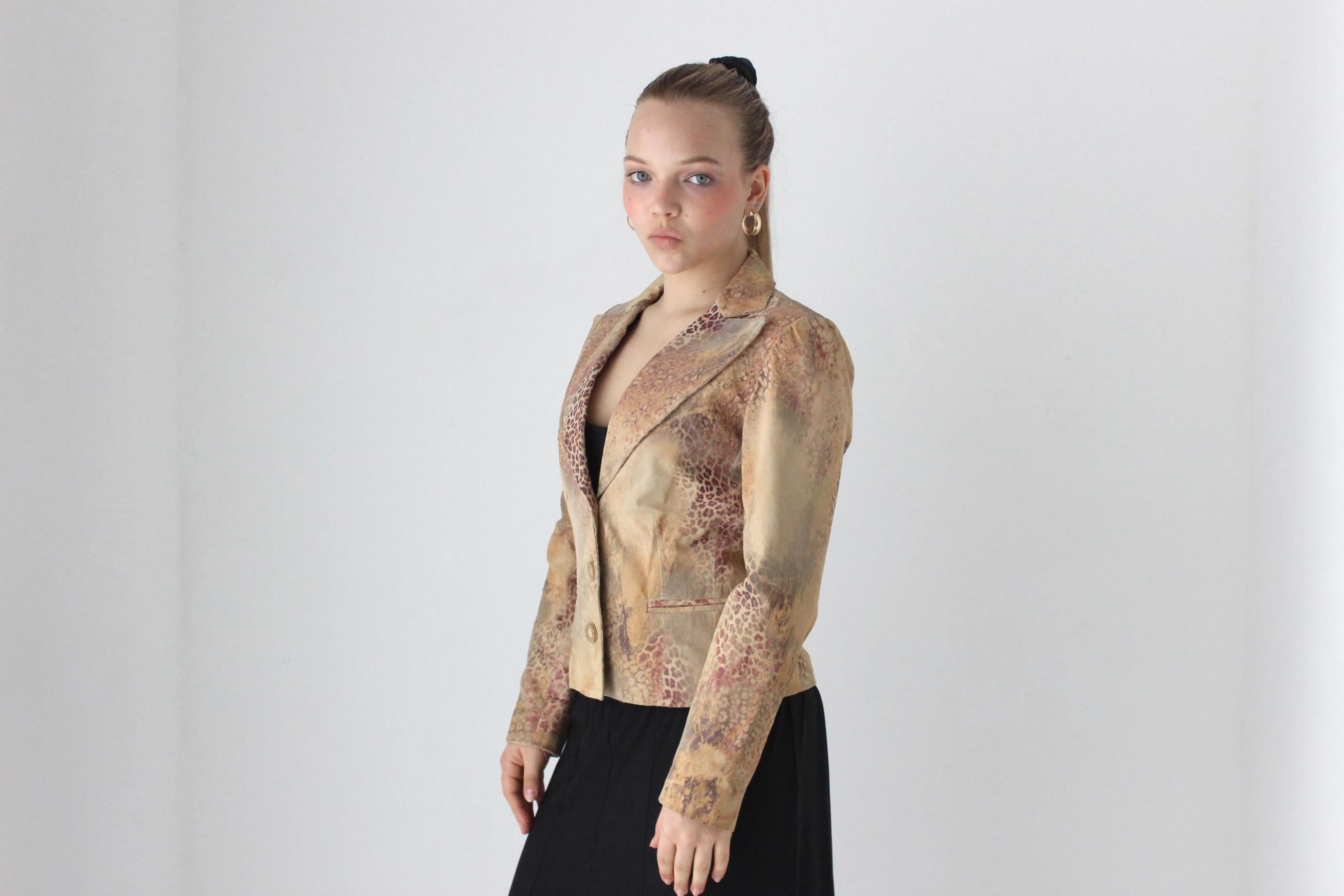 Y2K Printed Leather Abstract Animal Blazer by Vakko