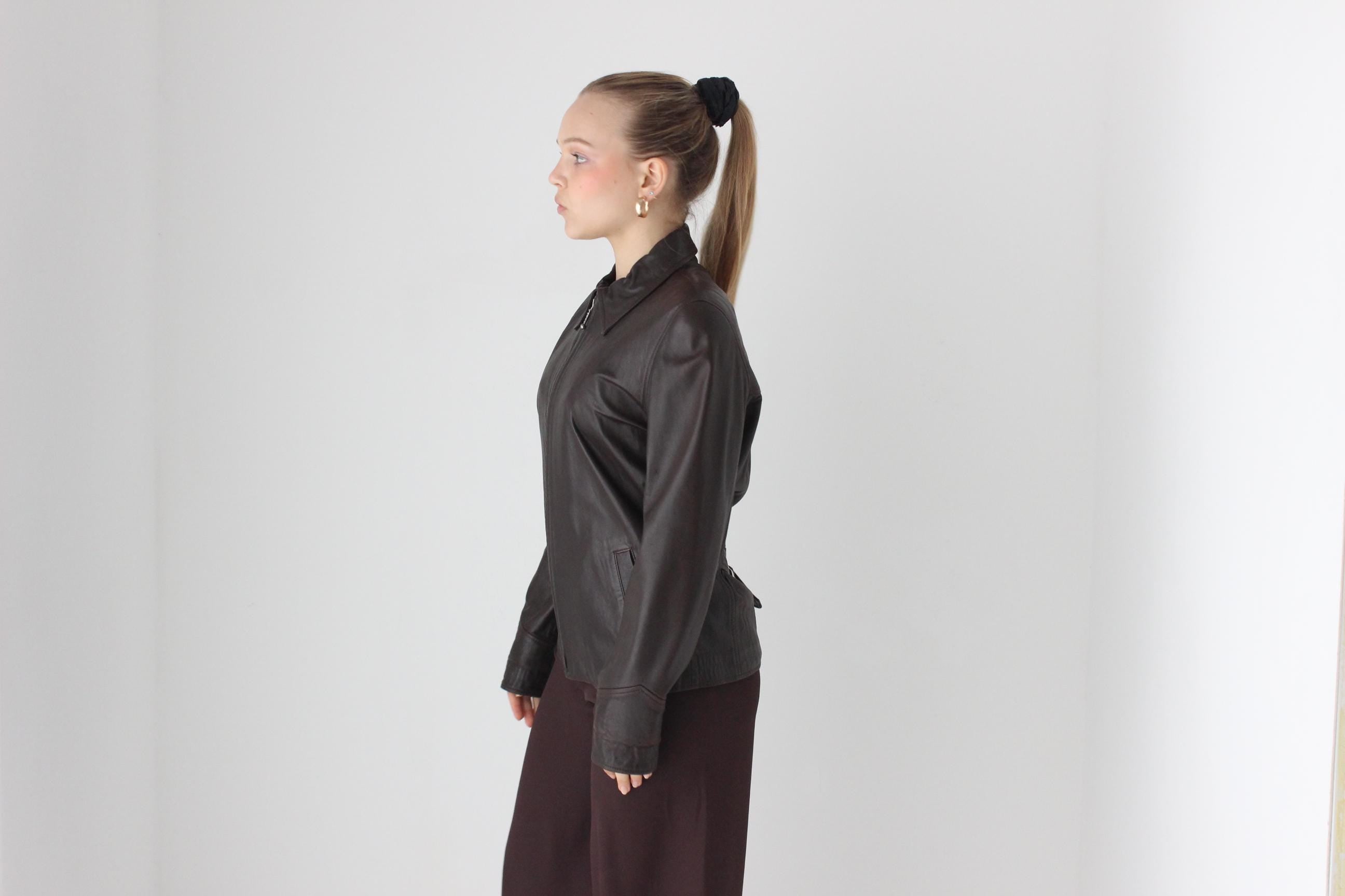 90s LISA HO Softest Lambskin Leather Chocolate Zip Front Jacket