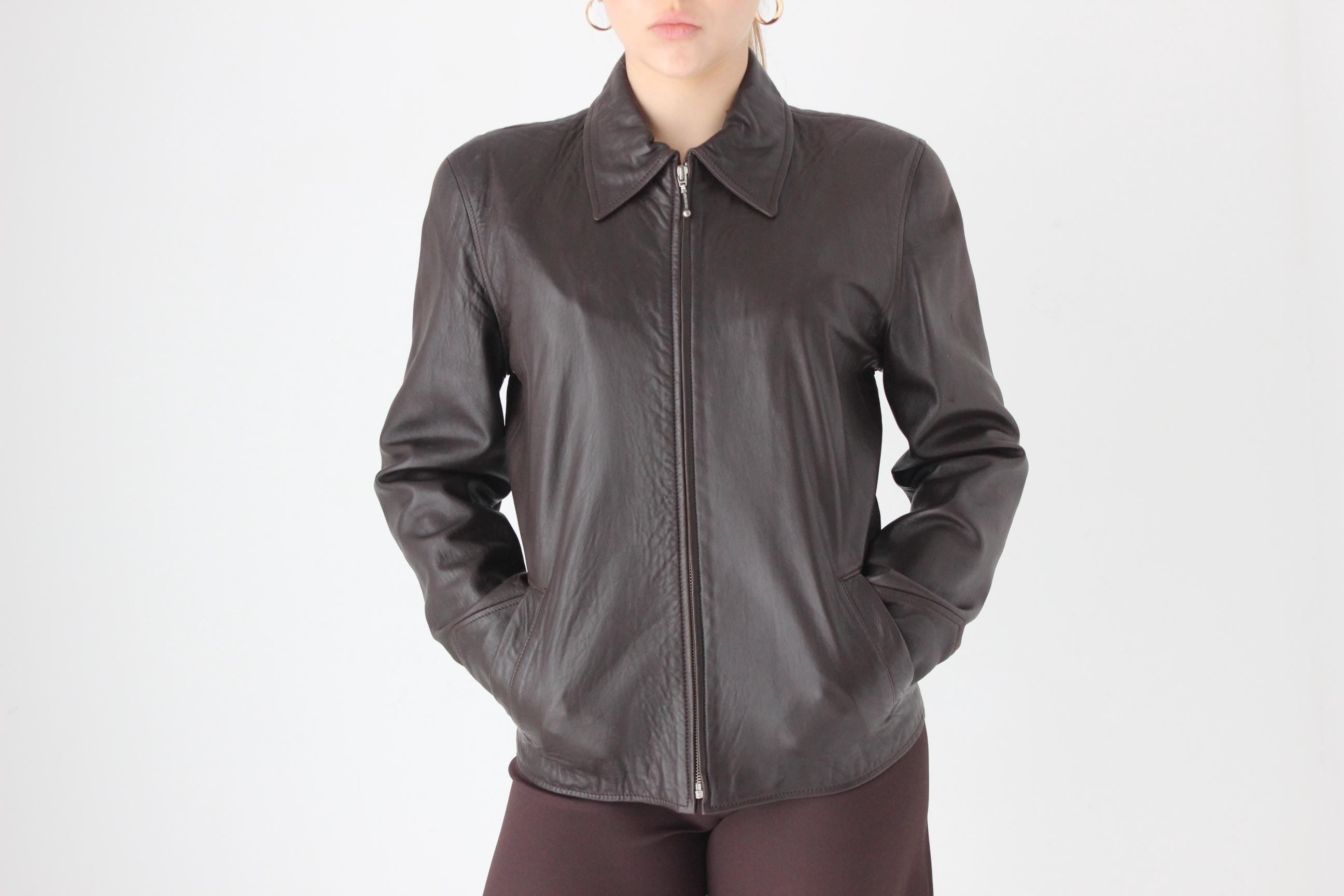 90s LISA HO Softest Lambskin Leather Chocolate Zip Front Jacket