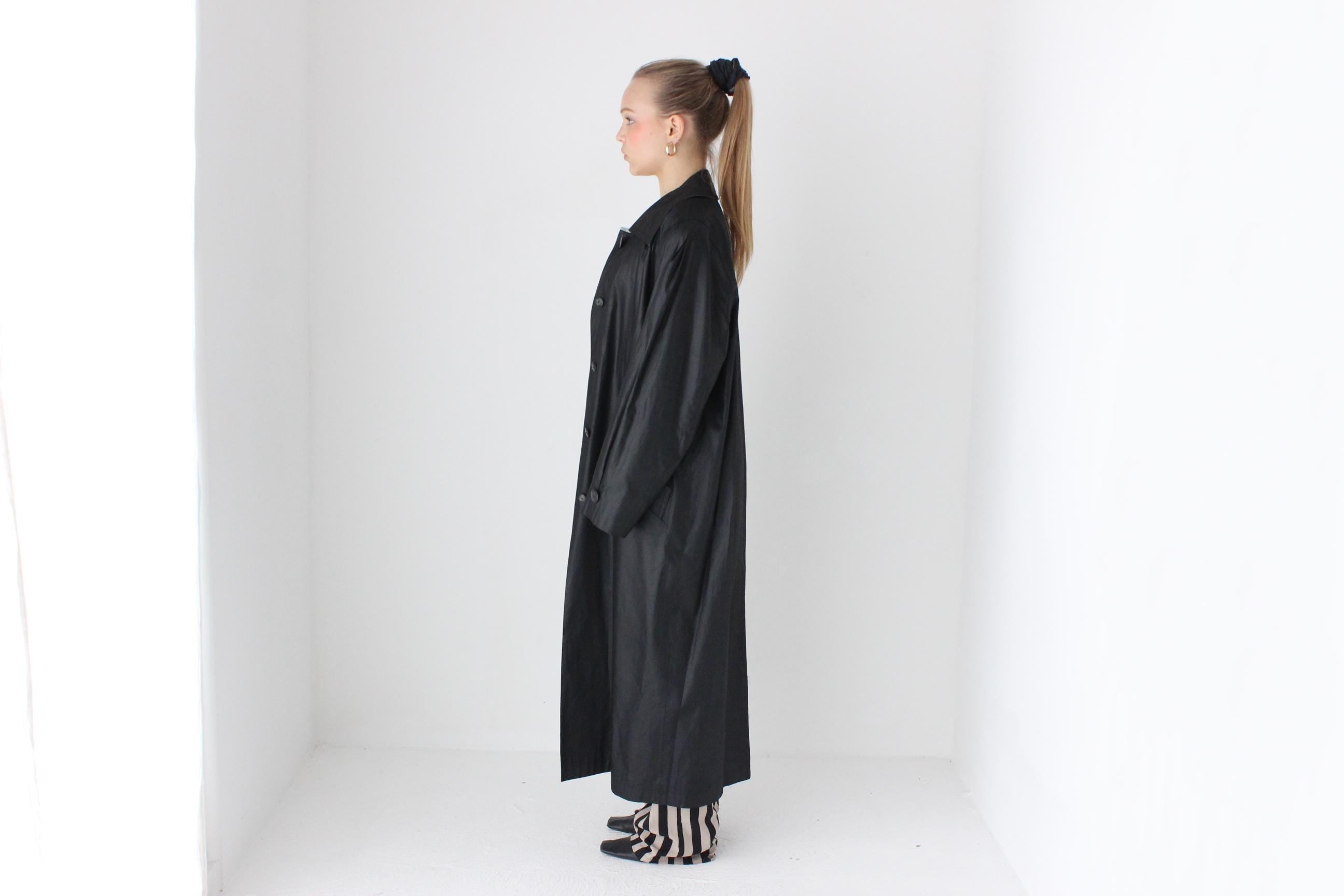 80s Bill Blass Vinyl Coated Cotton Trench Coat