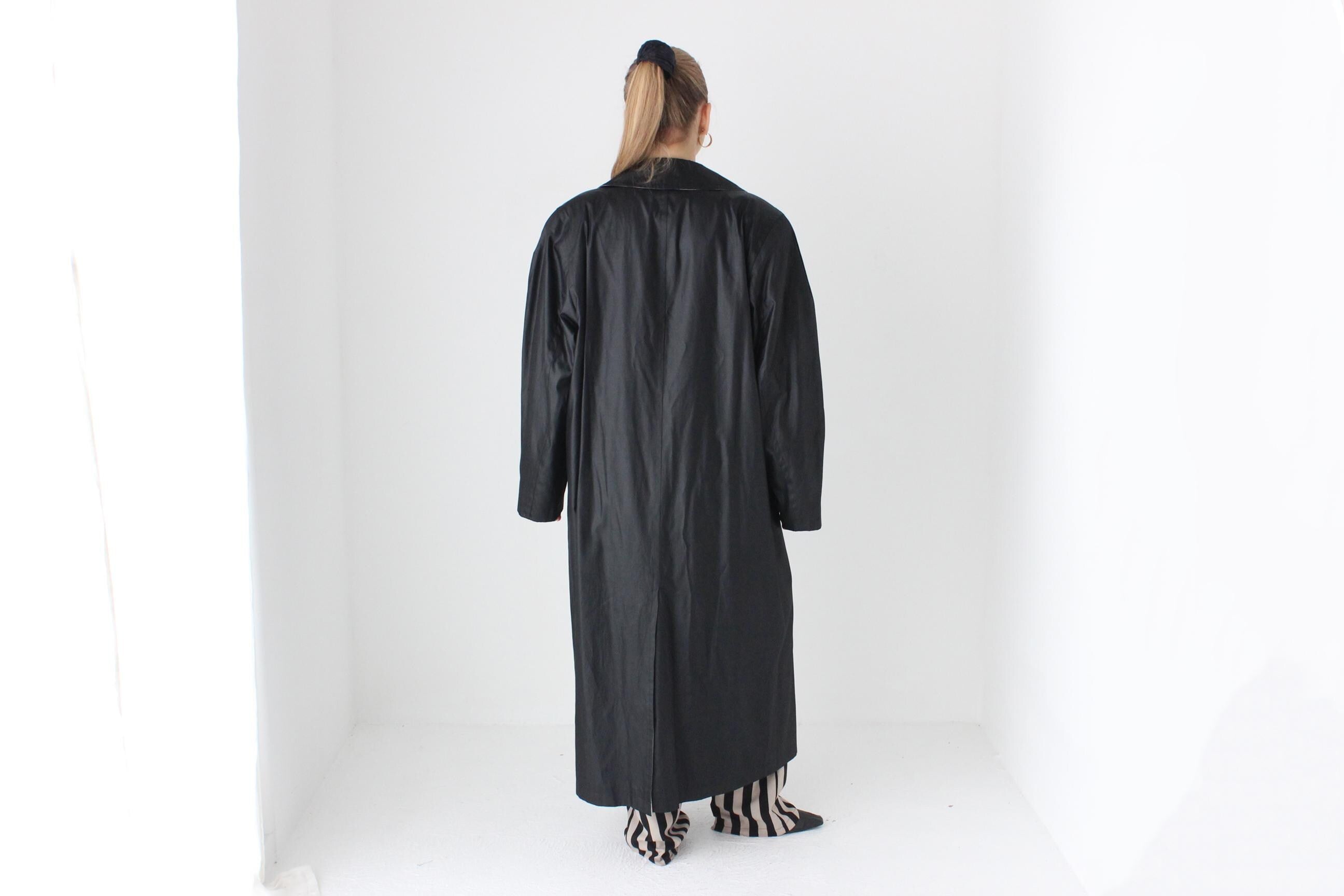 80s Bill Blass Vinyl Coated Cotton Trench Coat