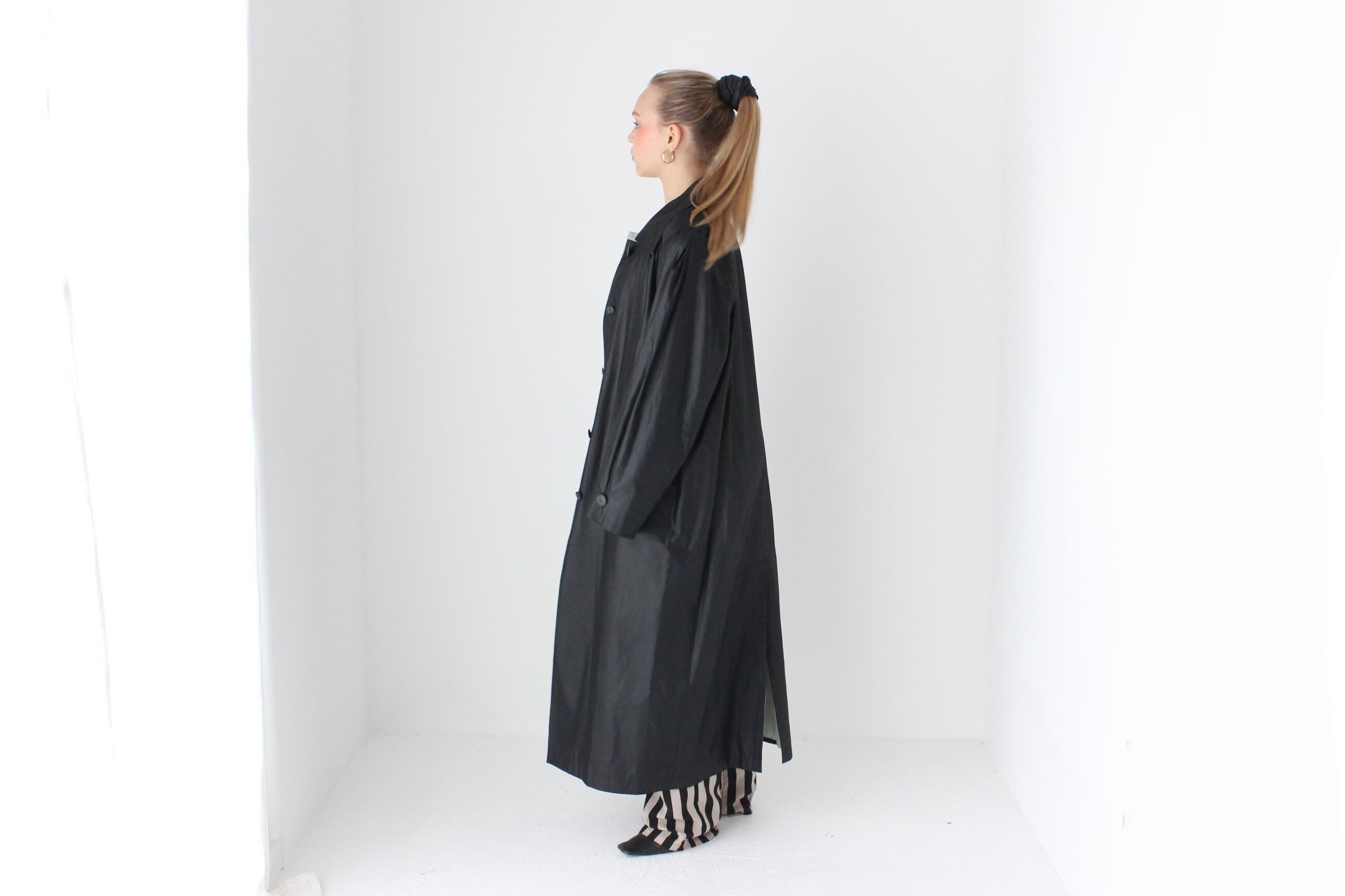 80s Bill Blass Vinyl Coated Cotton Trench Coat