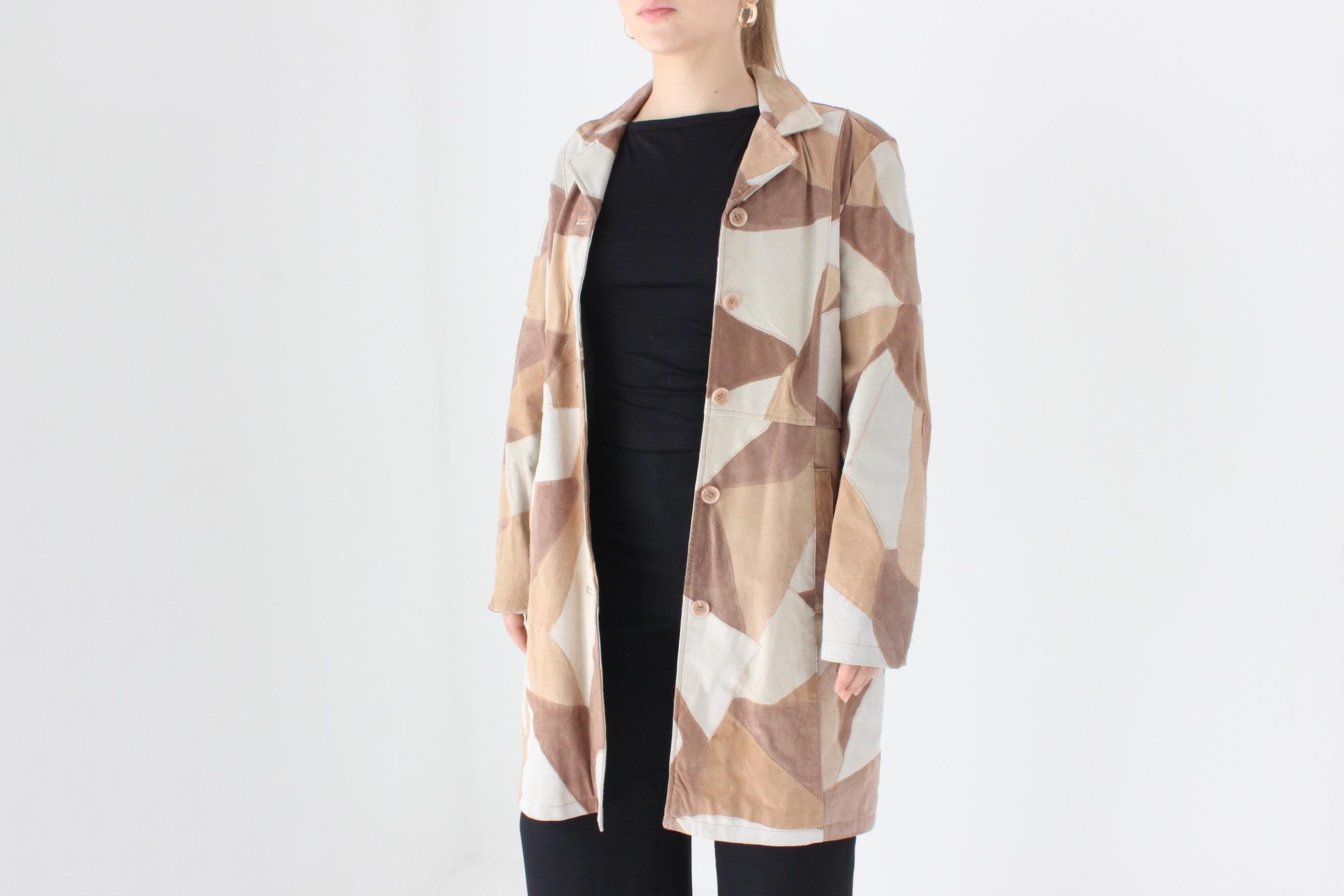 90s Patchwork Suede Caramel Button Coat