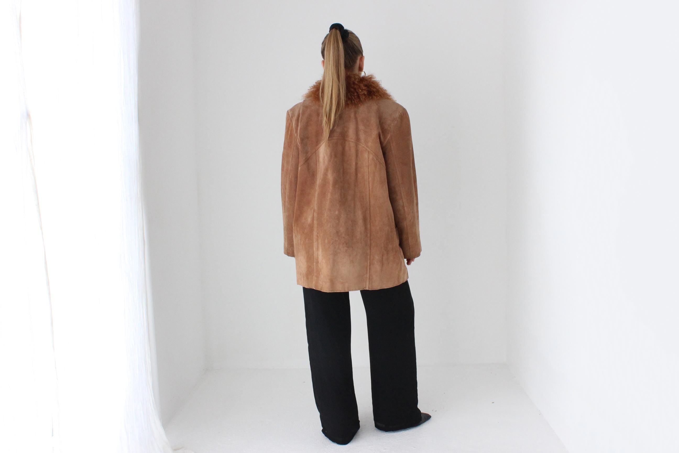 90s Genuine Suede & Mongolian Lambswool Shag Coat by Siena Studio