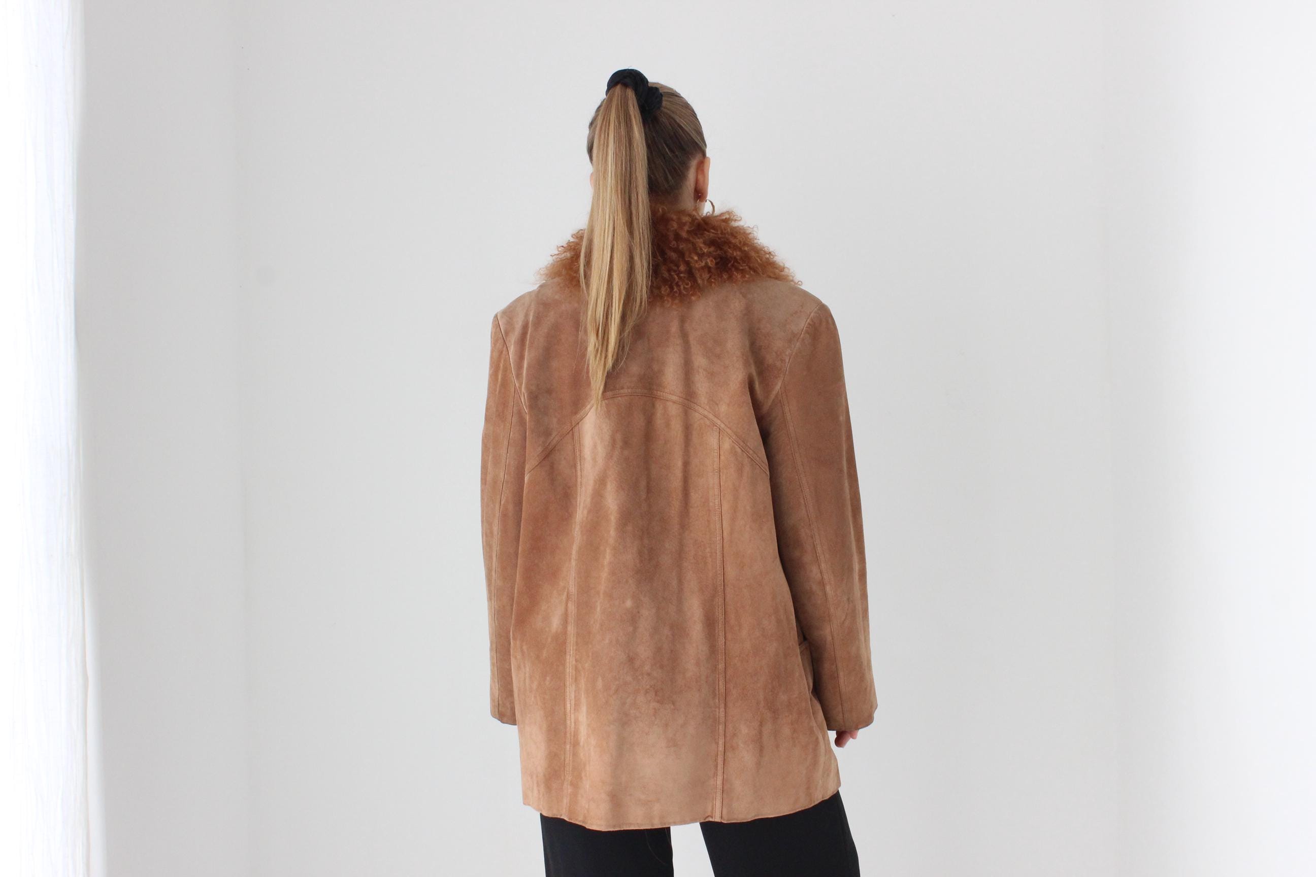90s Genuine Suede & Mongolian Lambswool Shag Coat by Siena Studio