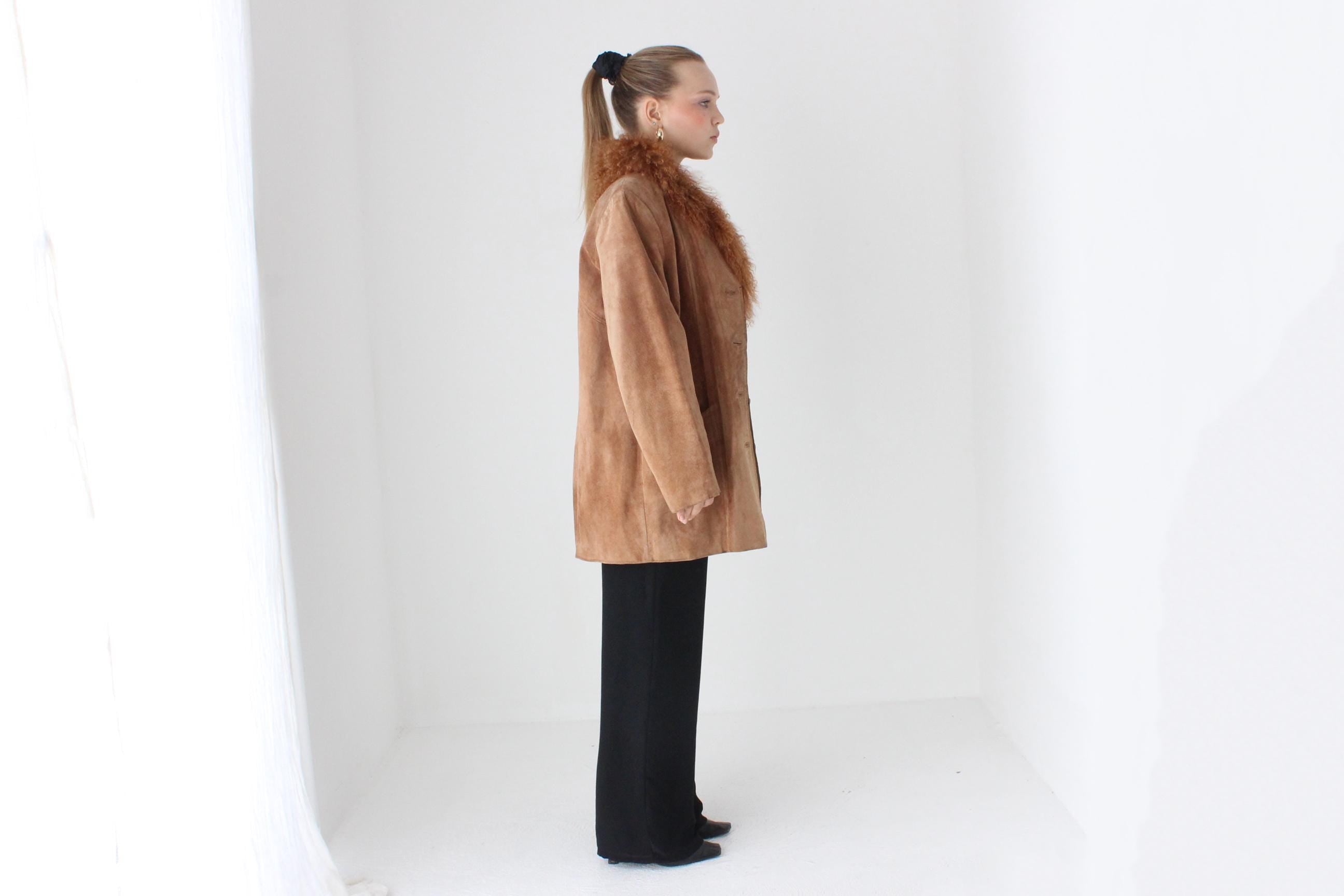 90s Genuine Suede & Mongolian Lambswool Shag Coat by Siena Studio