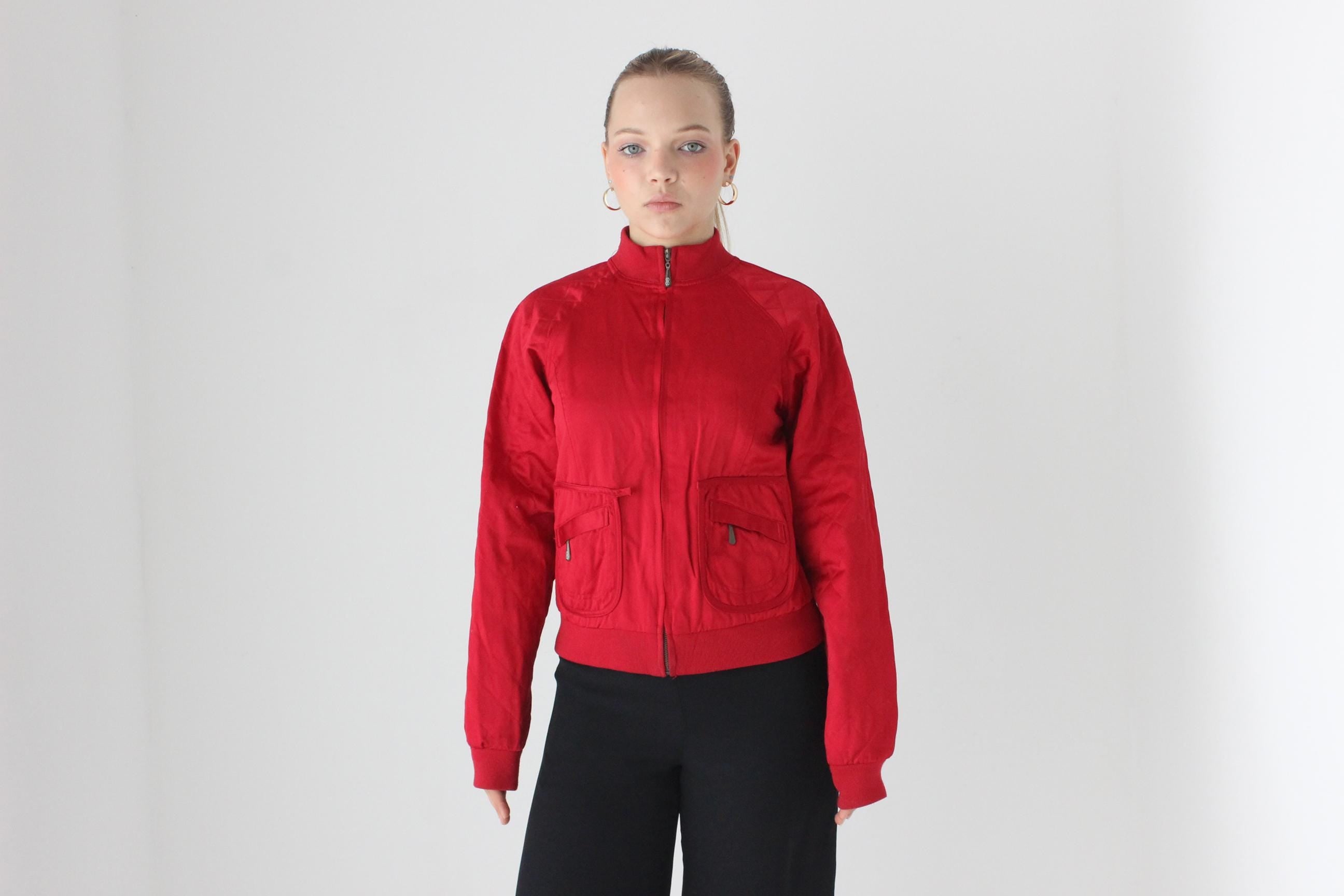 80s Bill Blass Red Satin Quilted Bomber