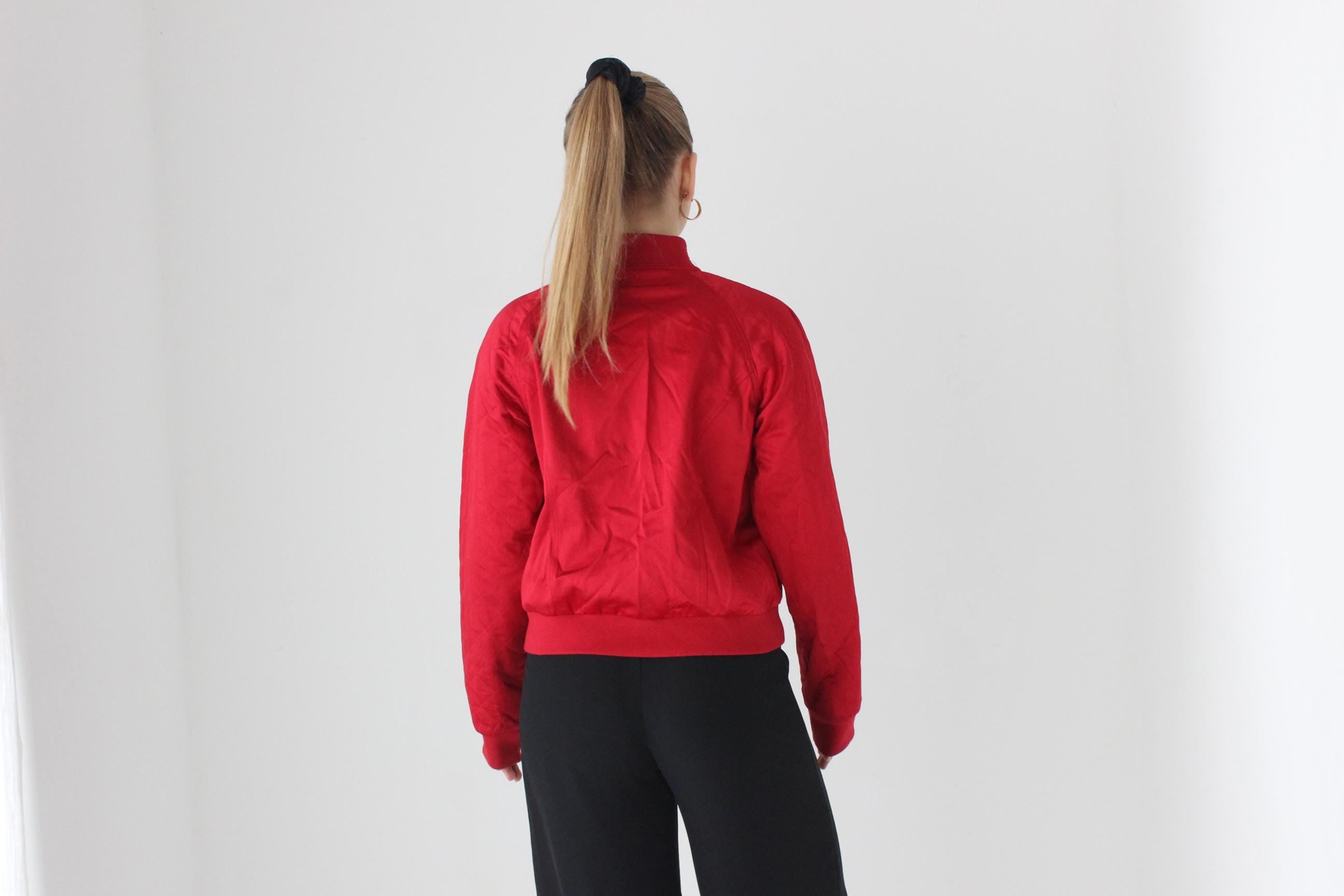 80s Bill Blass Red Satin Quilted Bomber